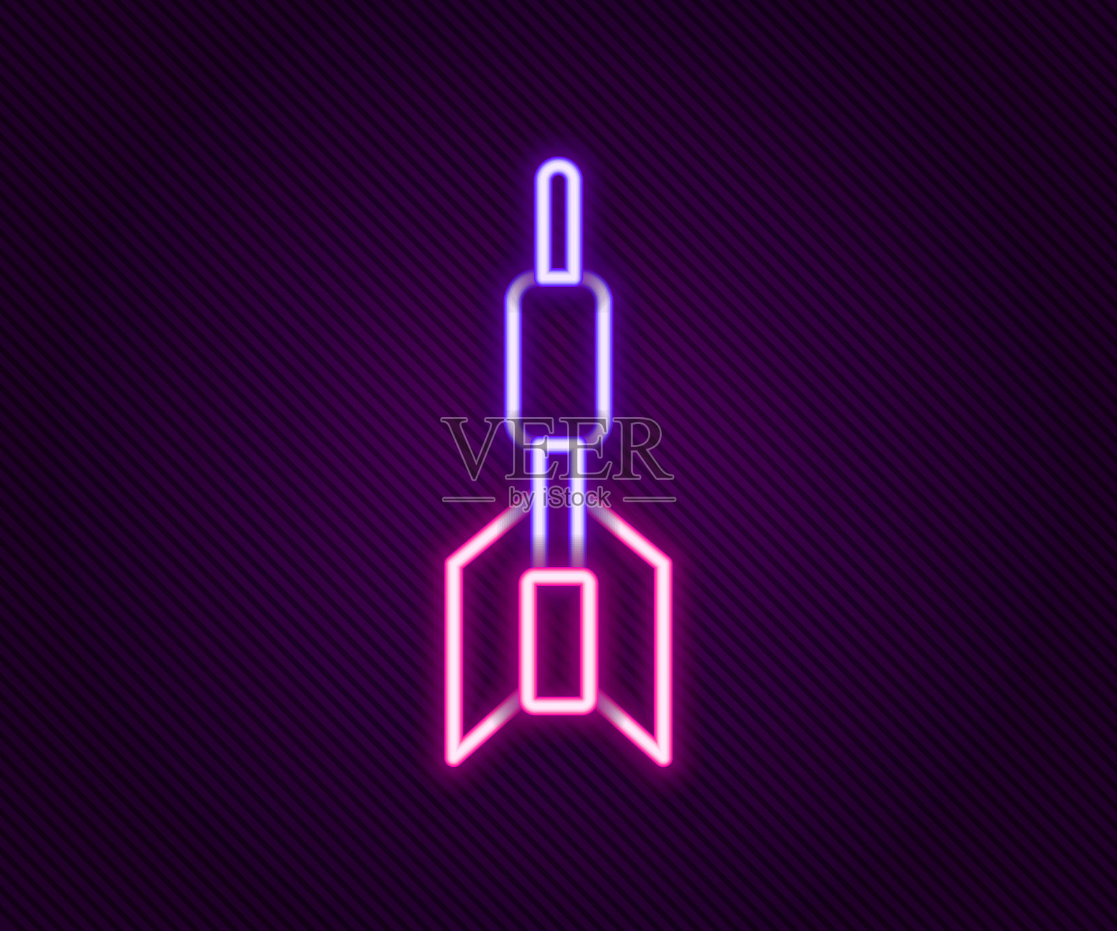 发光的霓虹灯线镖箭头图标孤立在黑色背景上。色彩斑斓的轮廓的概念。向量插画图片素材