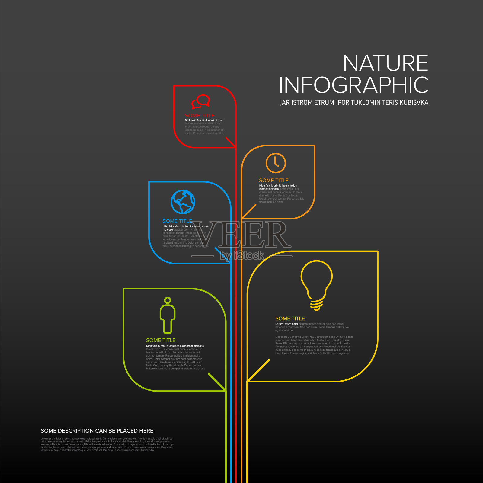 细线生态自然信息图模板-暗版设计模板素材