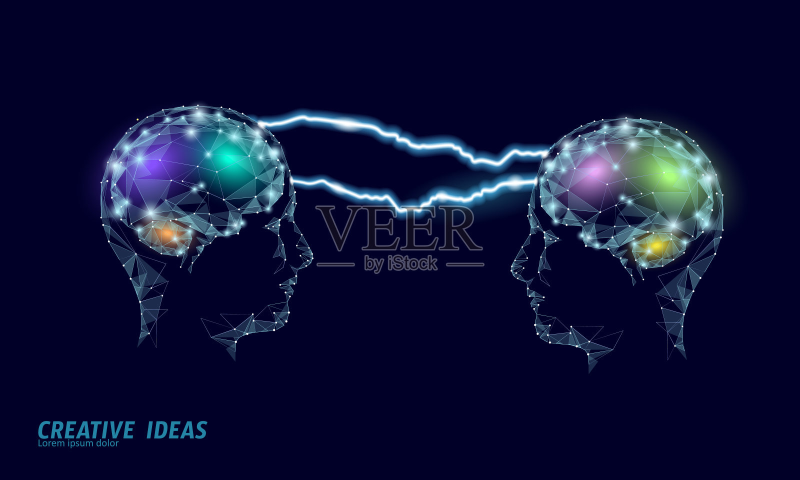 人的大脑智商聪明的商业理念。电子学习益智药物补充脑力。头脑风暴创意项目工作低多边形多边形矢量插图插画图片素材