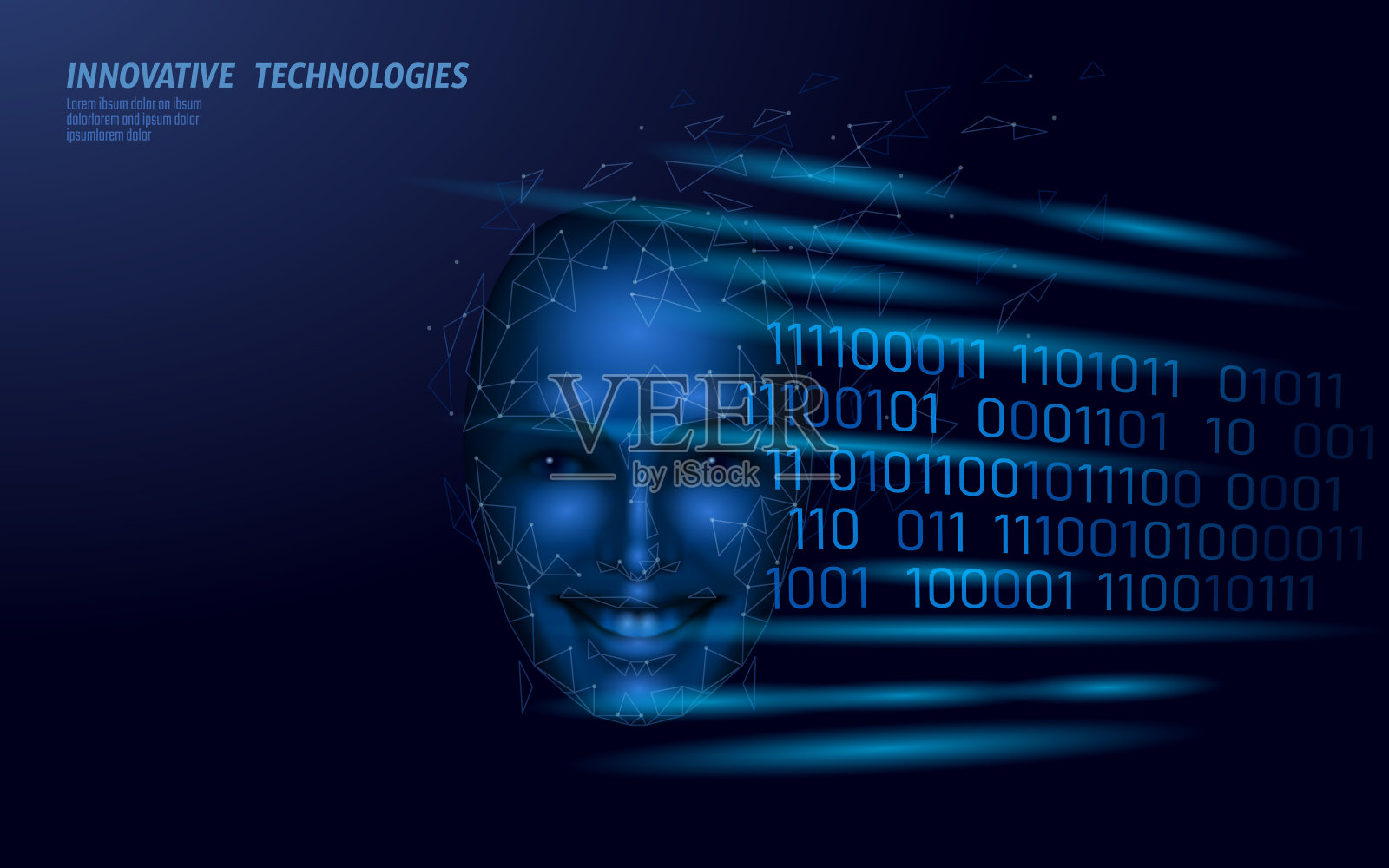 虚拟助理语音识别服务技术。人工智能机器人支持。聊天机器人美丽的女性面对低多边形矢量插图插画图片素材