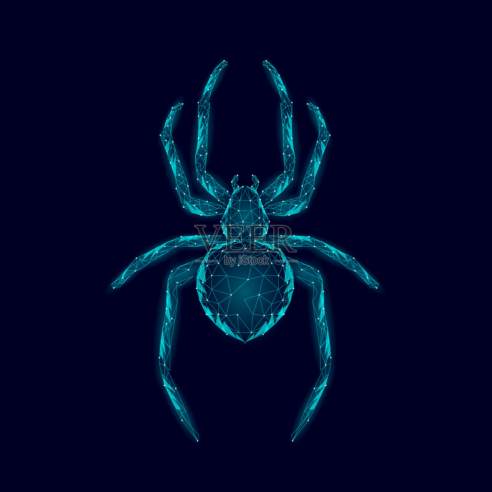 低聚蜘蛛是危险的蛛形纲动物。Web安全病毒数据安全反病毒概念。多边形现代蓝色发光设计的经营理念。网络犯罪网络昆虫技术矢量插图插画图片素材