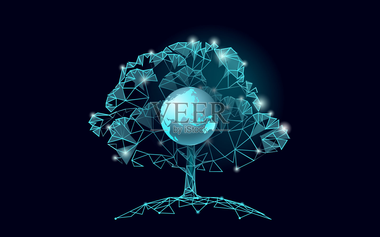 植物树种生态抽象概念。3D渲染树苗森林。拯救地球自然环境生长生命生态多边形三角形低多边形矢量插图插画图片素材