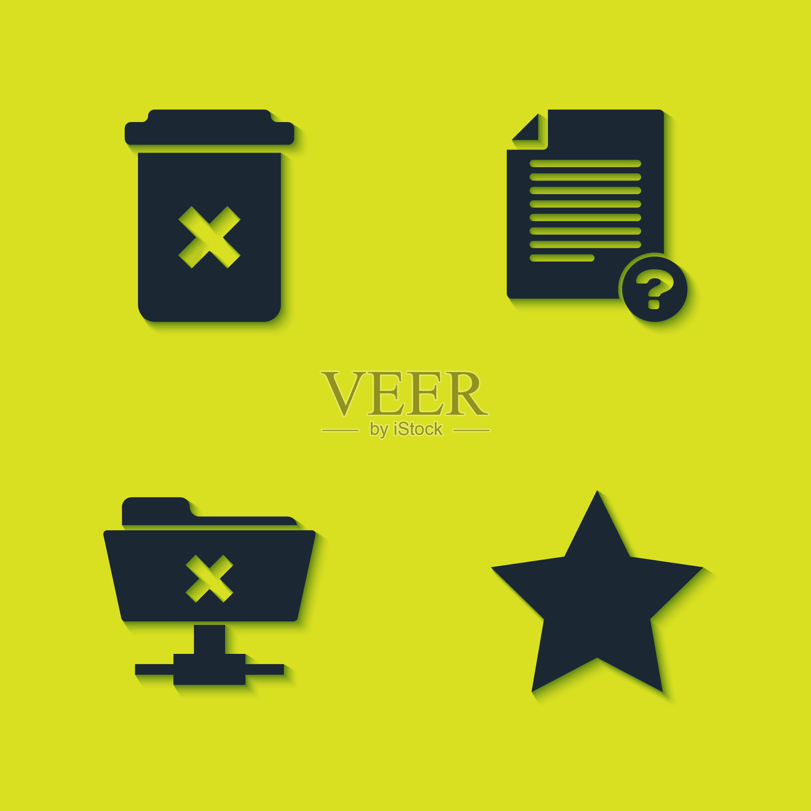 设置垃圾桶、星号、FTP取消操作和未知文件图标。向量图标素材