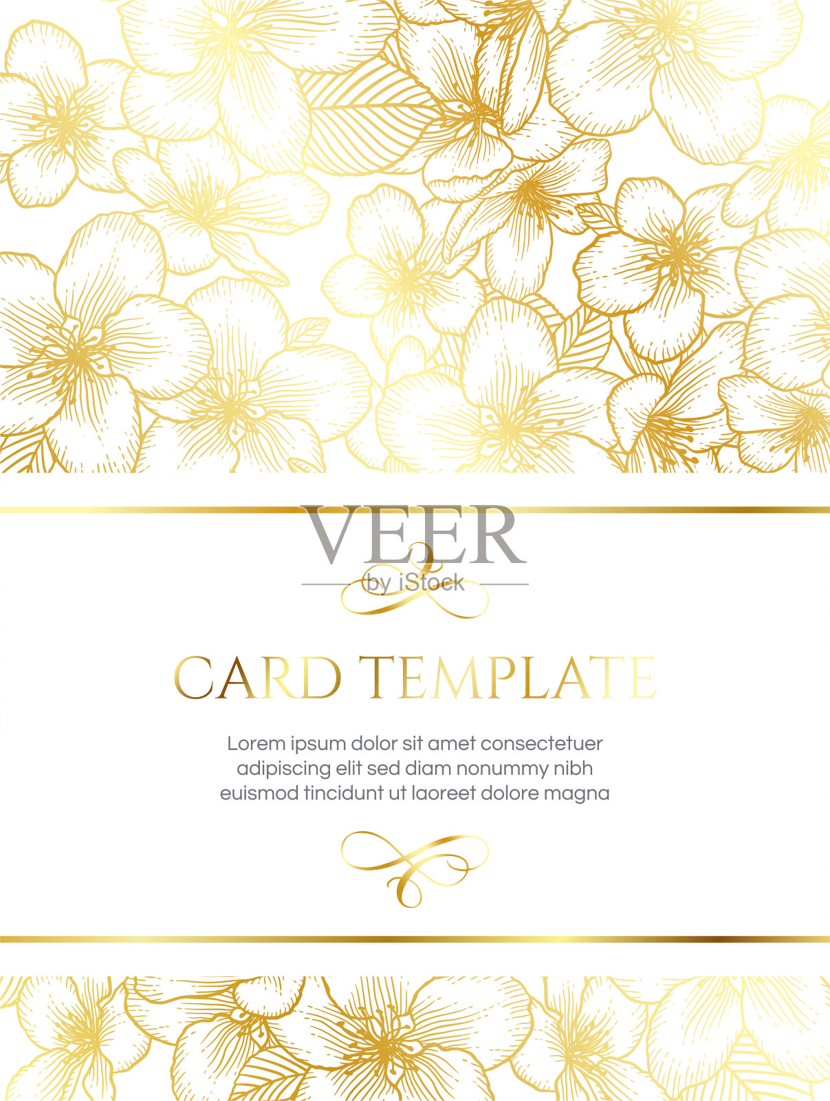 花卉婚礼邀请金优雅的卡片模板插画图片素材