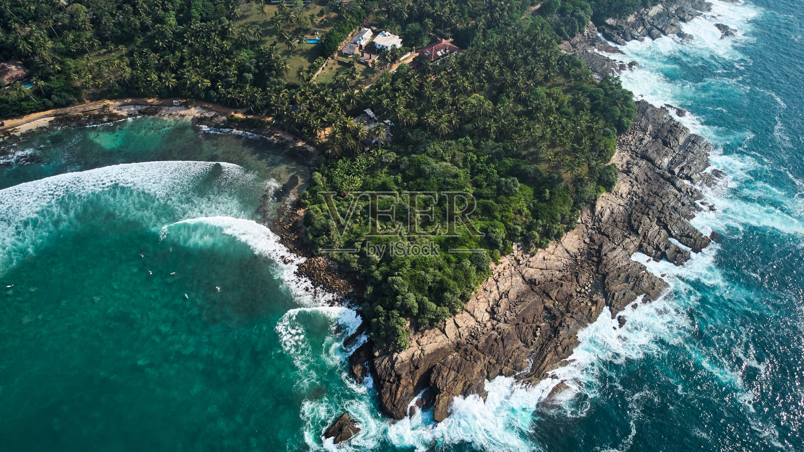 Dikwella的Hiriketiya海滩鸟瞰图。斯里兰卡的蓝色海滩。印度洋照片摄影图片