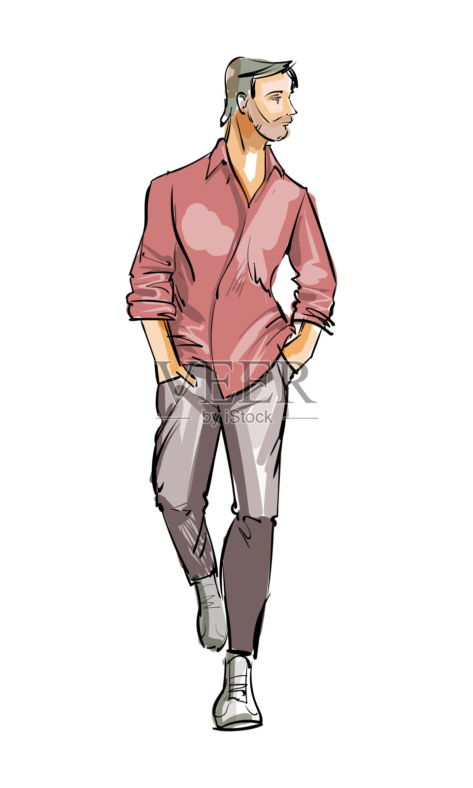 穿着休闲服装的年轻人的形象。他们去看观众。全身。矢量图插画图片素材