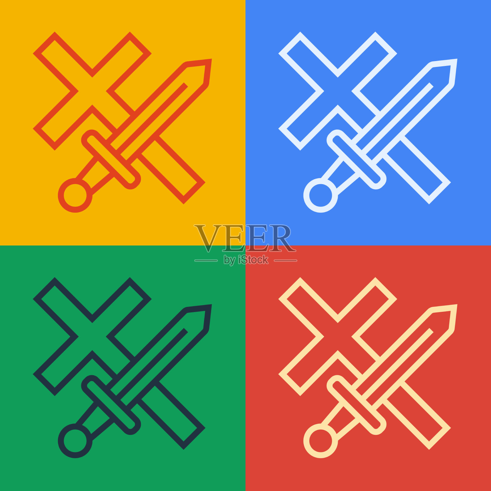 波普艺术线条十字军图标孤立的颜色插画图片素材