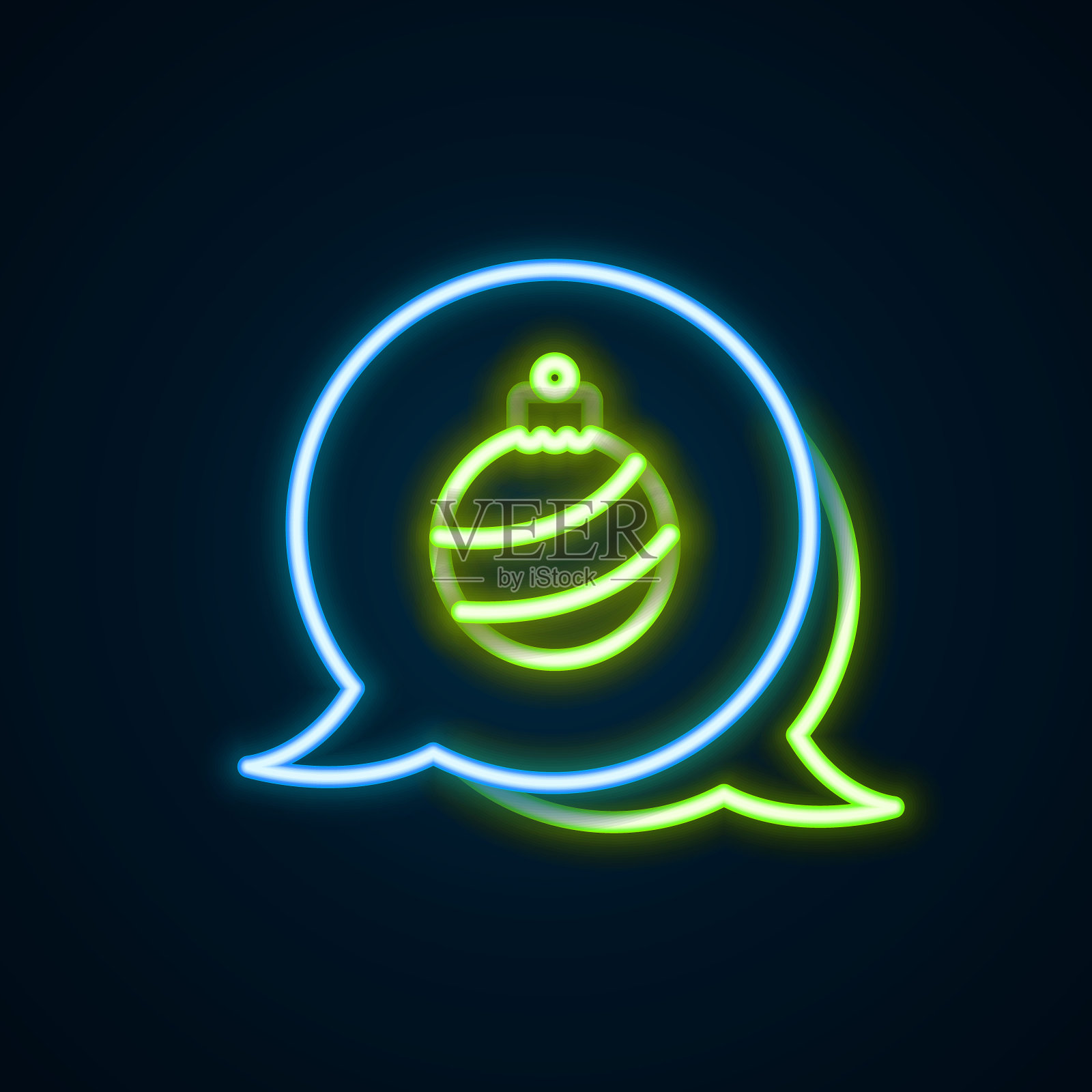 圣诞球霓虹灯线，黑色背景上的圣诞快乐和新年快乐，彩色轮廓概念矢量图图标素材