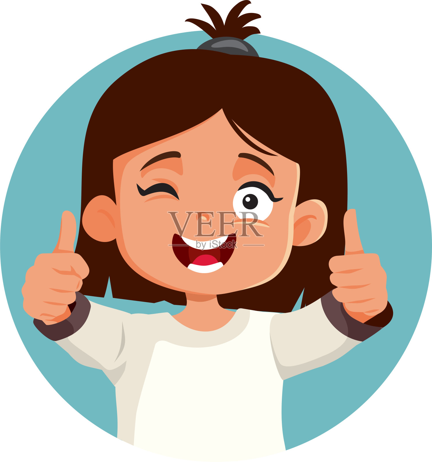 小女孩做大拇指手势矢量插图设计元素图片