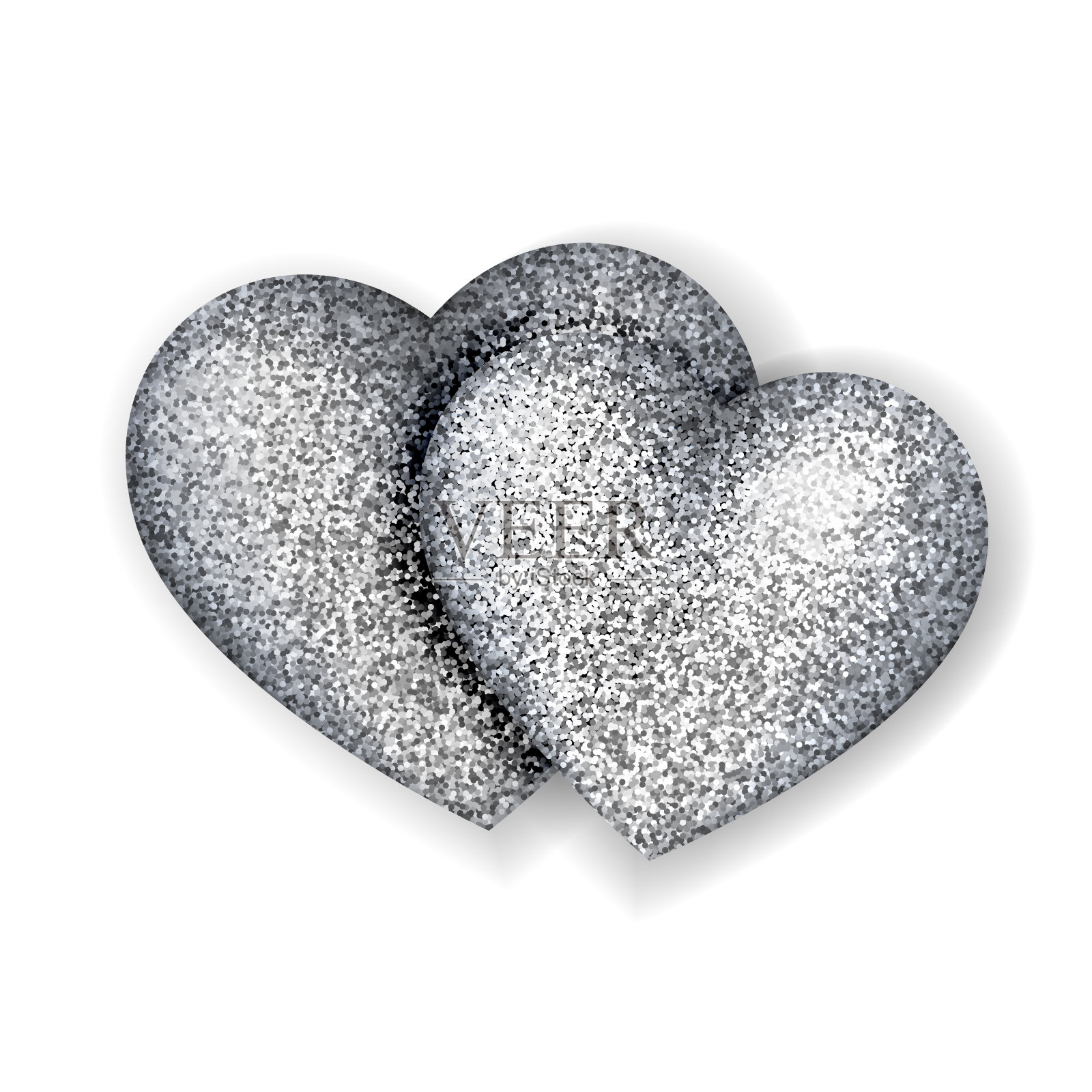 两个闪闪发光的心。情人节快乐卡片设计。银光闪闪的心形。插画图片素材