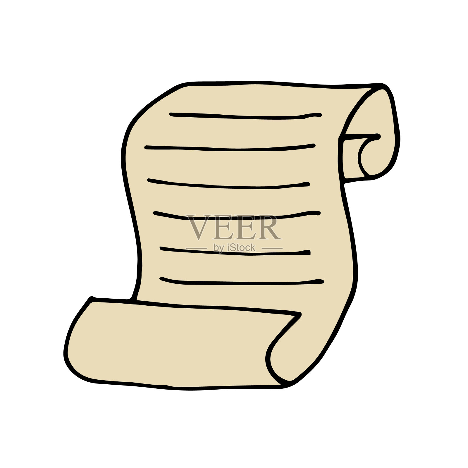 手绘纸卷轴。涂鸦风格的纸莎草纸。矢量插图孤立在白色插画图片素材