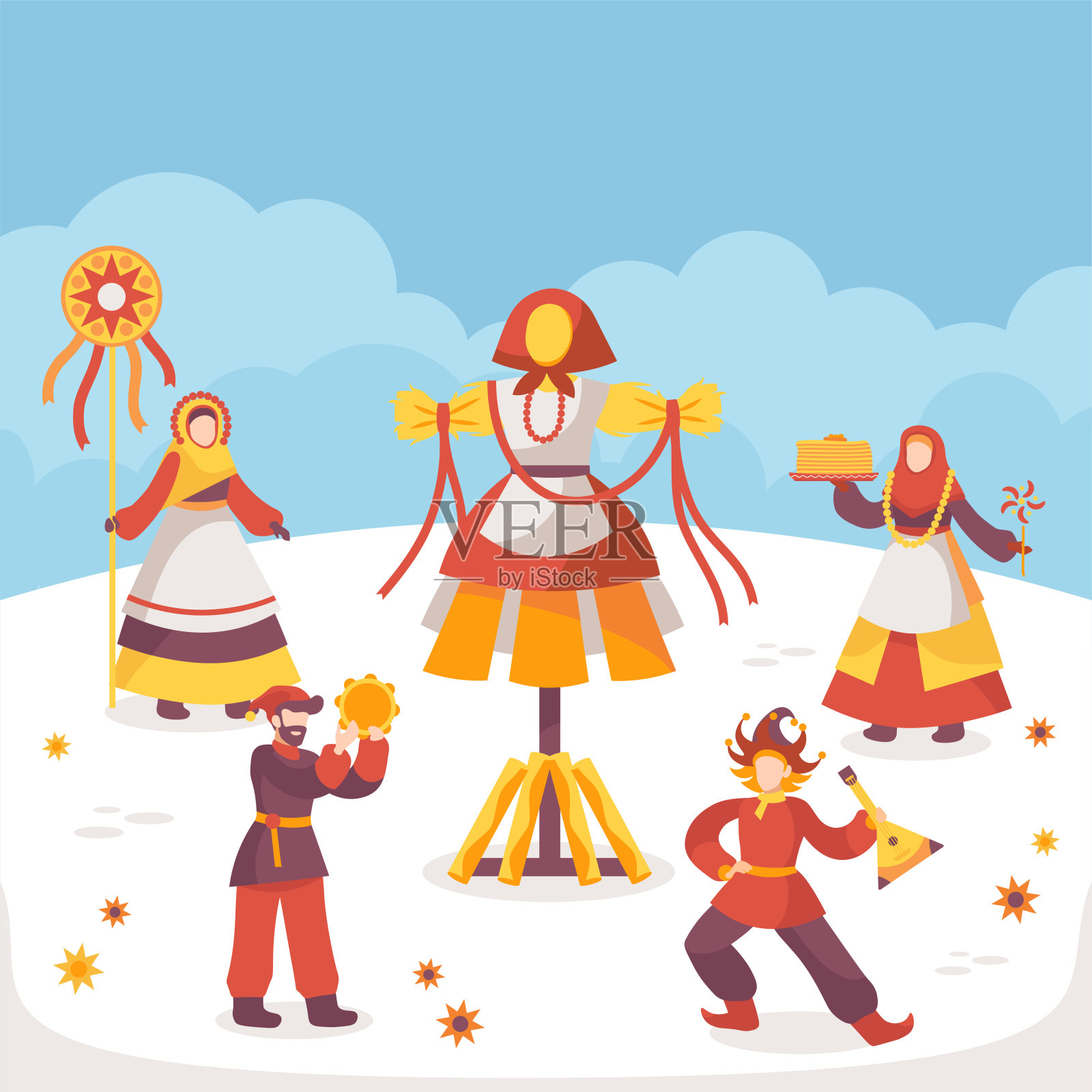 庆祝和焚烧马斯雷尼察的雕像插画图片素材