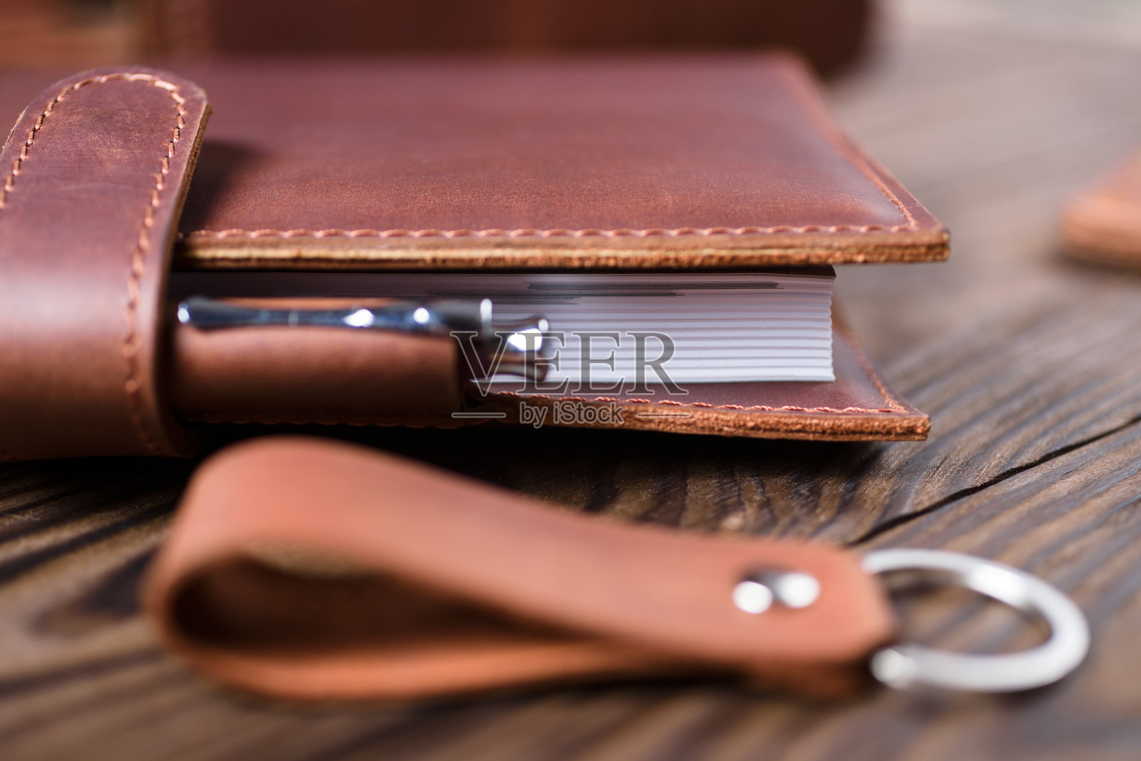 手工制作的皮革笔记本特写照片摄影图片