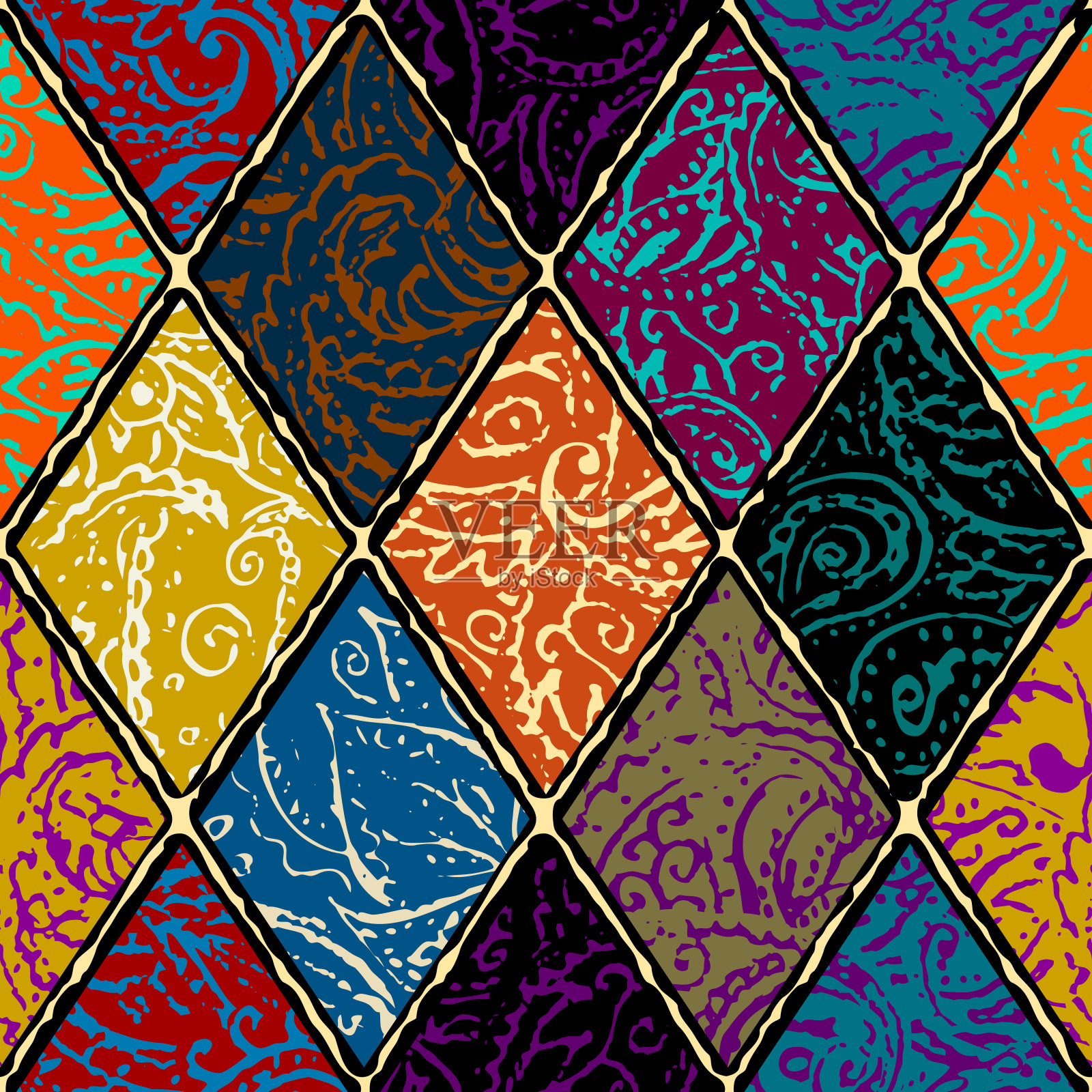 垃圾佩斯利图案在拼贴拼接风格。插画图片素材