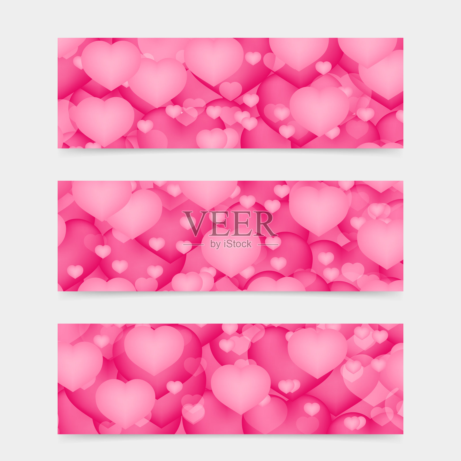 为情人节设置3个横幅。心向量背景。完美的网站模板，社交媒体等插画图片素材