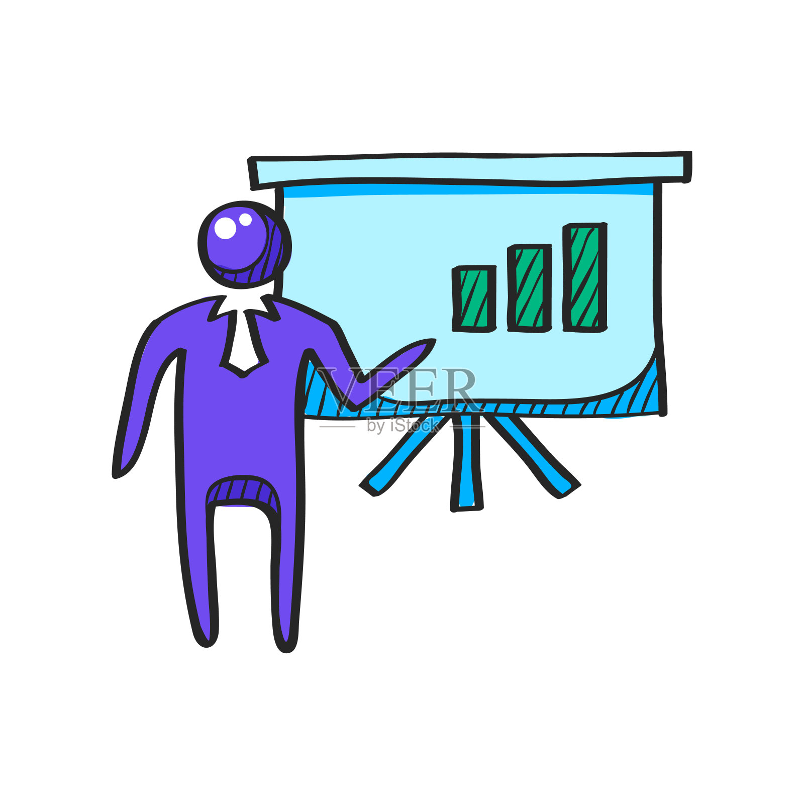 彩绘商人图表图标。商务演示会议数据财务增长插画图片素材