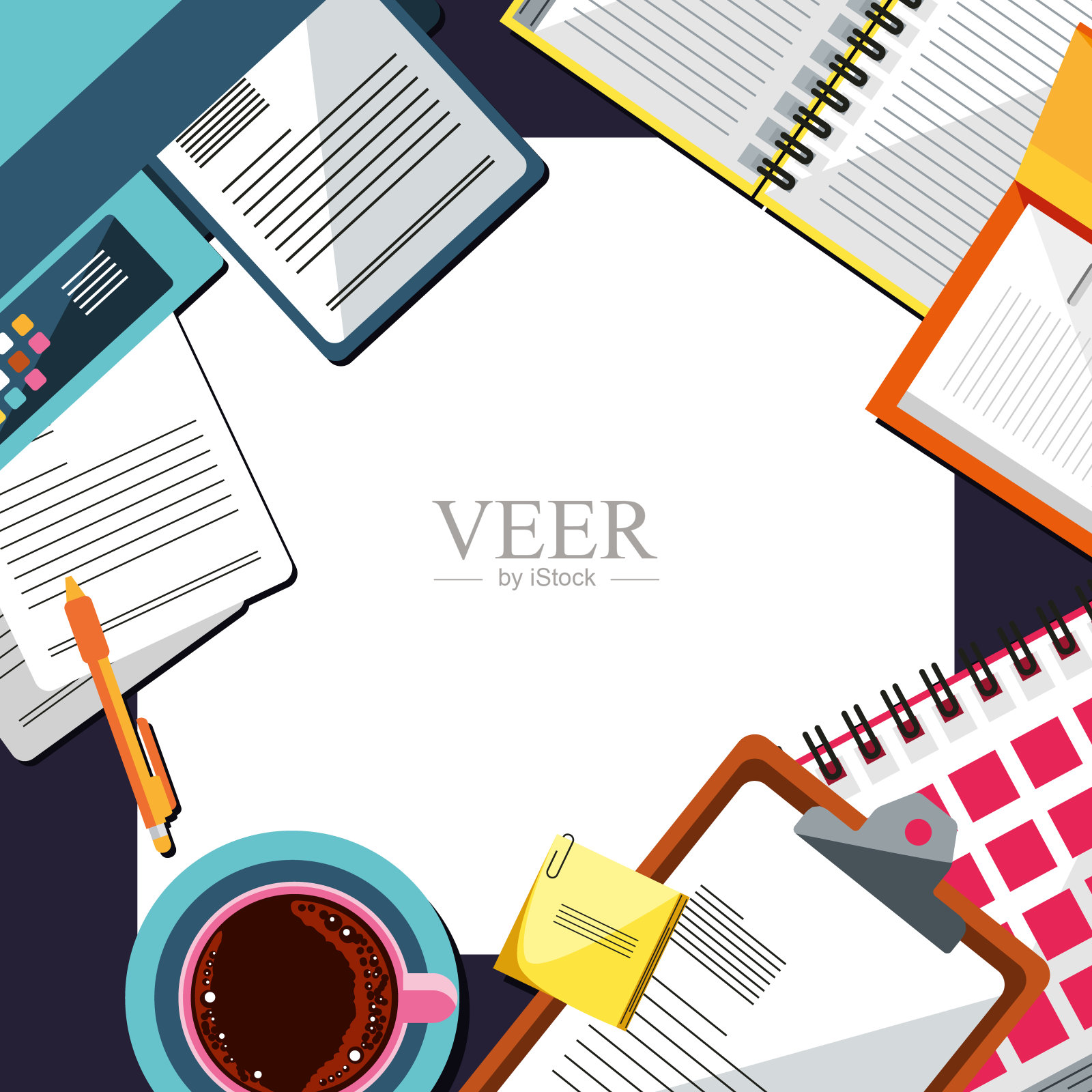 办公室物品和纸张插画图片素材