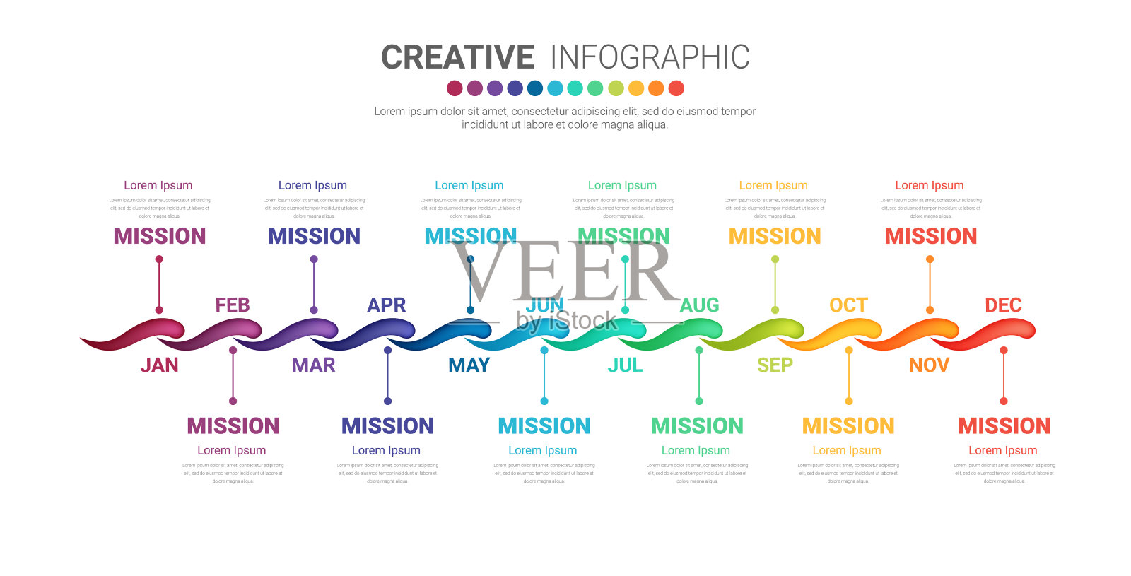 12个月，1年时间线展示，时间线信息图形设计插画图片素材
