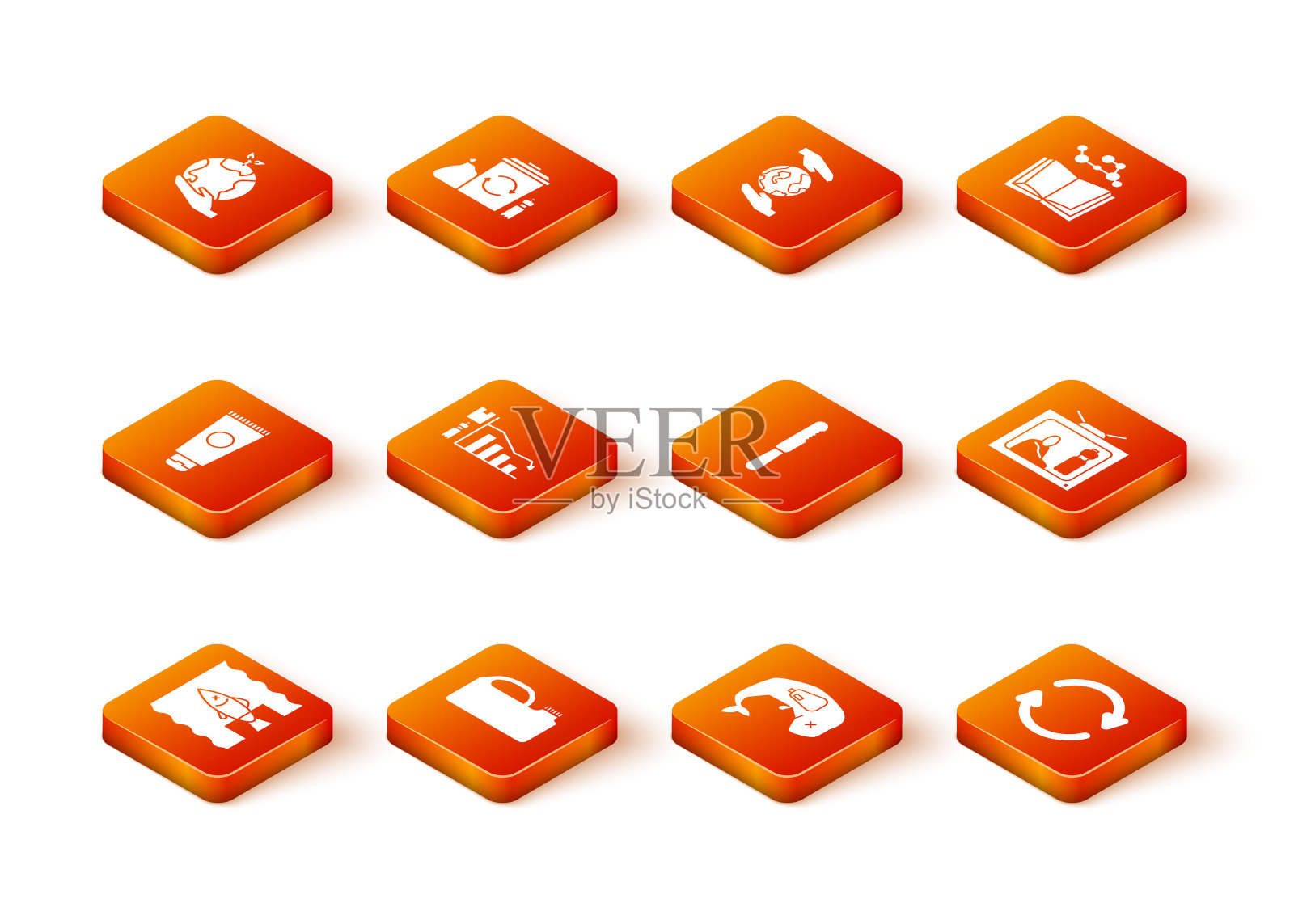 设置停止海洋塑料污染，机油罐，膏霜化妆品管，生态信息图，环保鲸鱼死亡，一次性刀，刷新和图标。向量图标素材