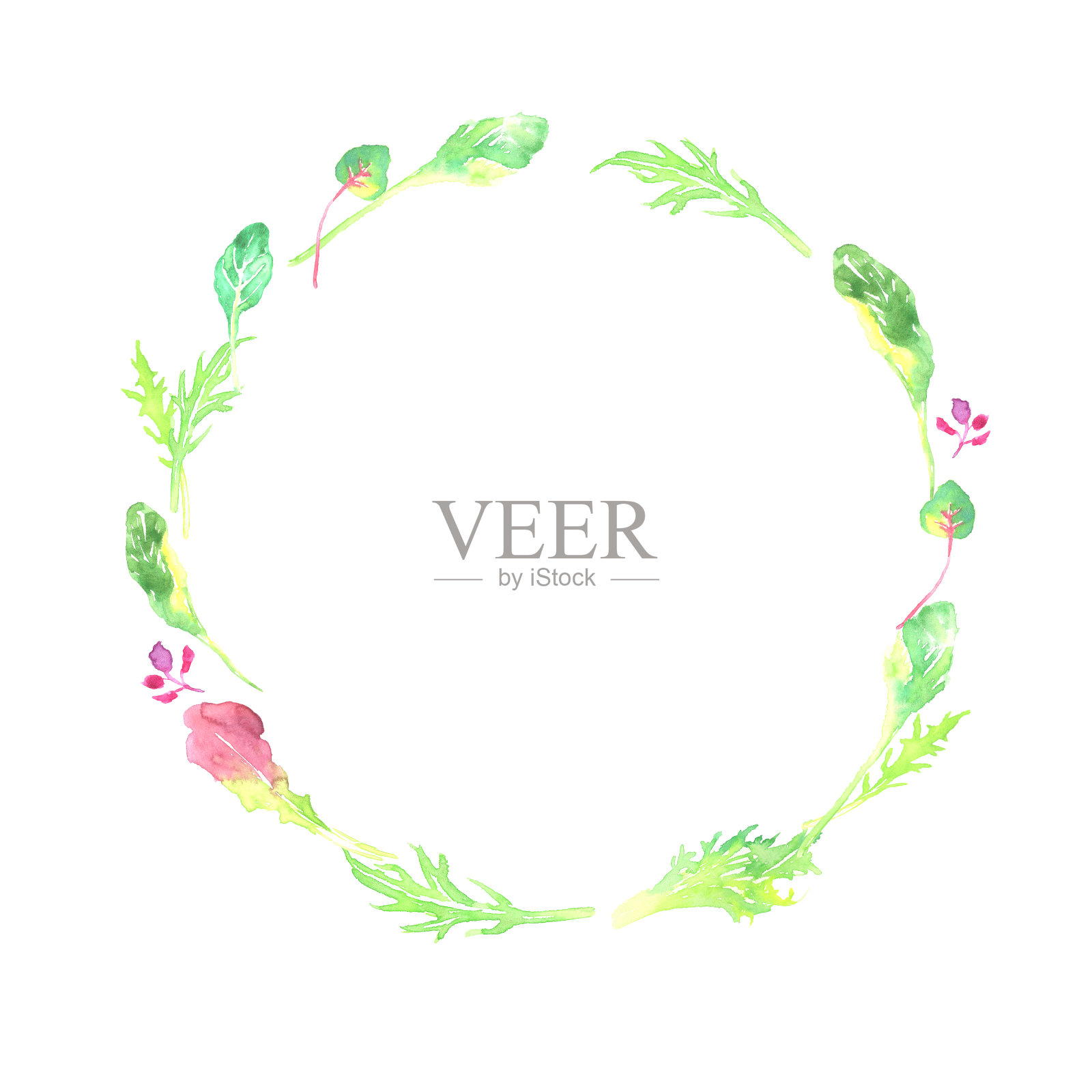 用水彩画的婴儿叶子的圆形框架插画图片素材