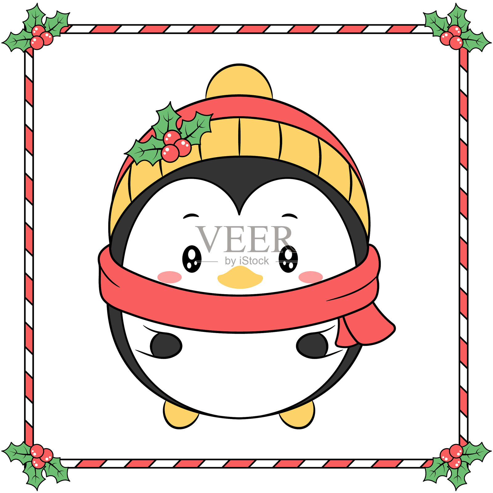 圣诞可爱的企鹅画贴纸插画图片素材