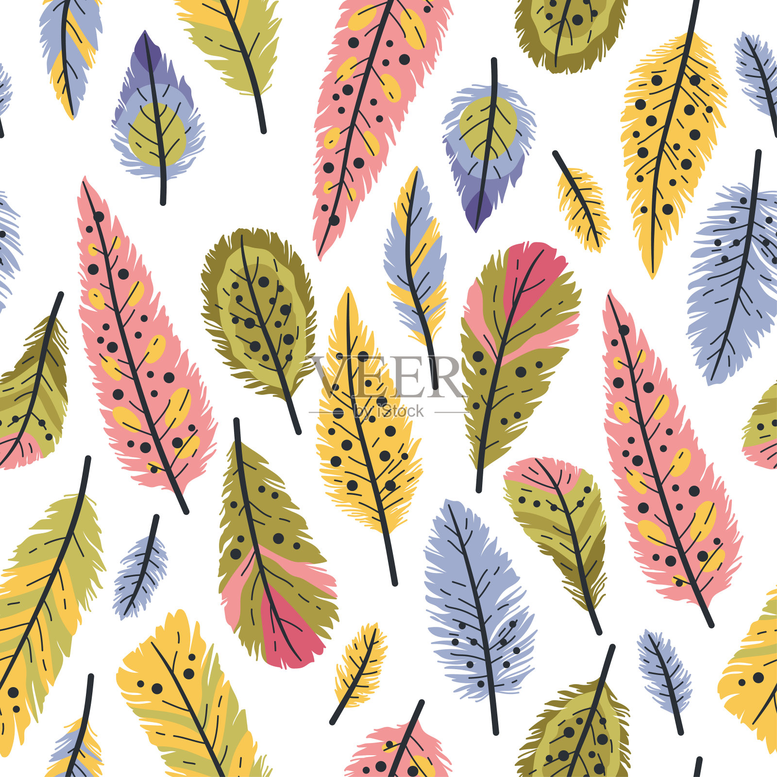 装饰有色动物部落羽毛的无缝图案。插画图片素材