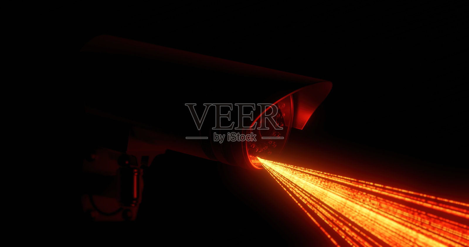 红外线从闭路电视摄像机，在黑暗中指向一边照片摄影图片