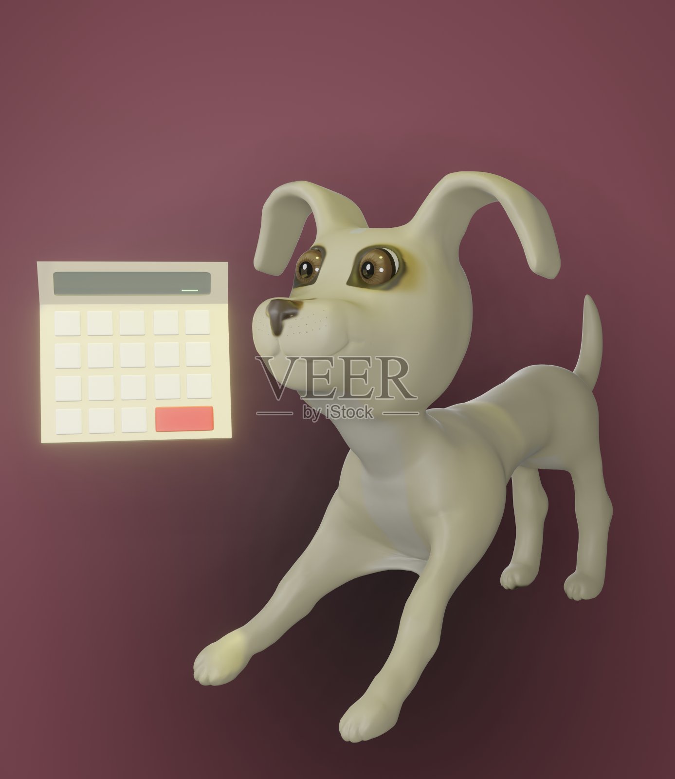 狗和计算器和红色背景照片摄影图片