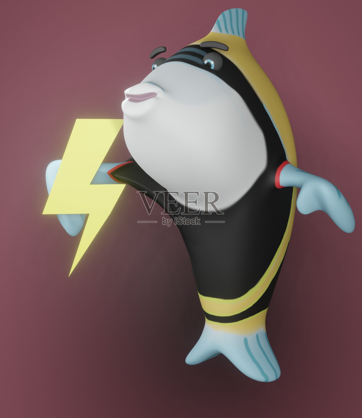 鱼和闪电bBlt和红色背景插画图片素材