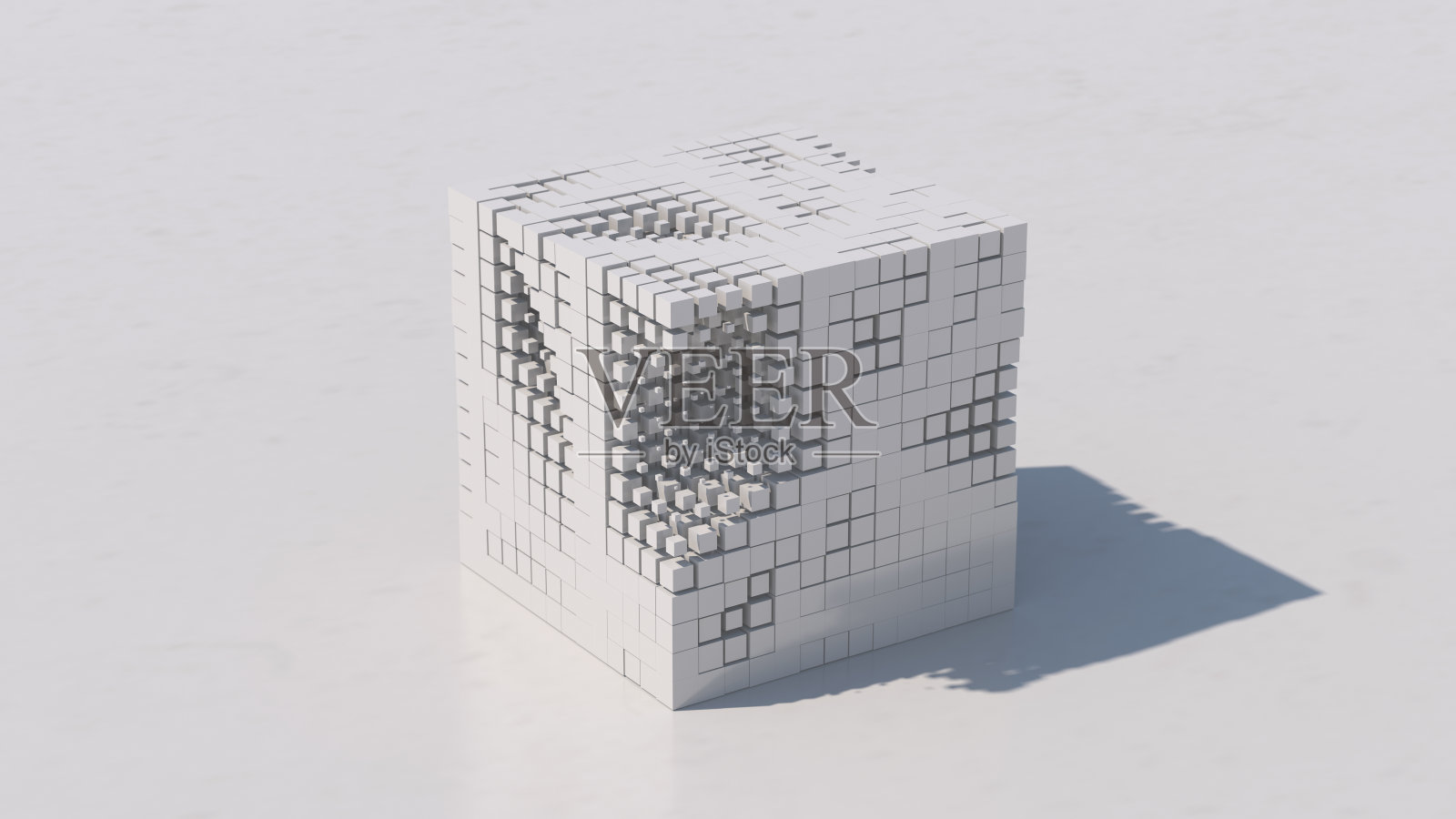 一组白色的变形立方体。白色纹理背景。抽象插图，3d渲染。照片摄影图片