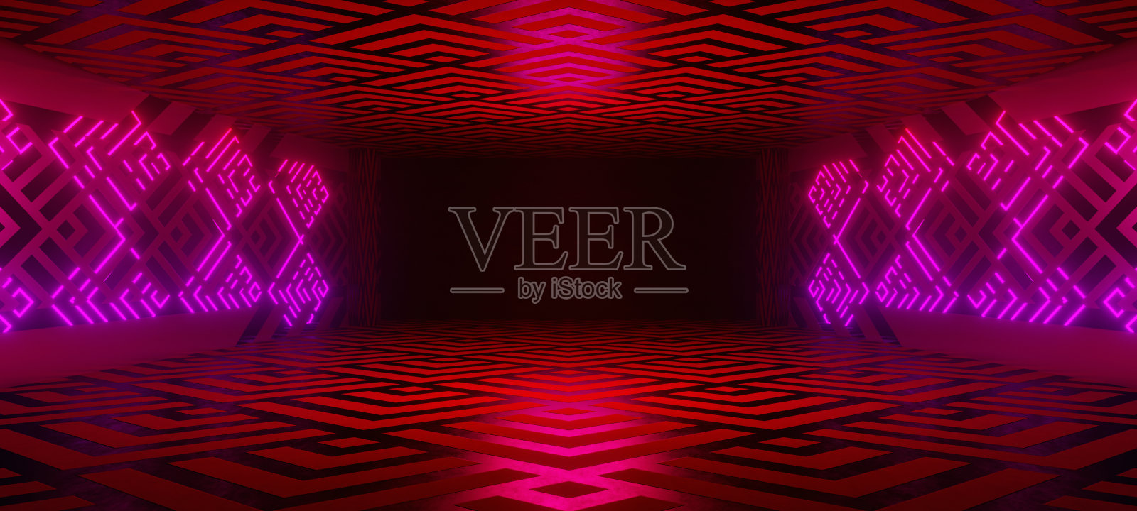 霓虹激光车库房红色电子网络地下仓库混凝土反射工作室平台俱乐部3D渲染照片摄影图片