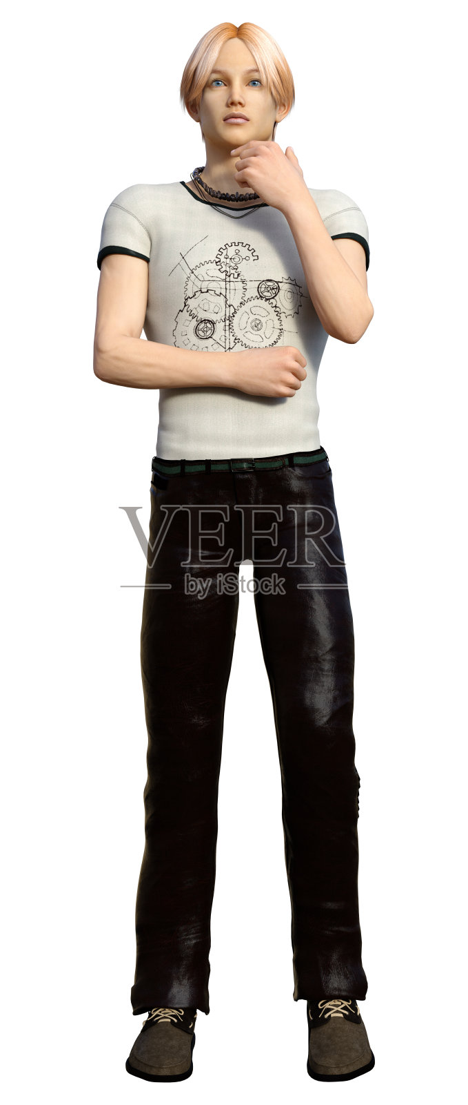 3D渲染少年在白色照片摄影图片