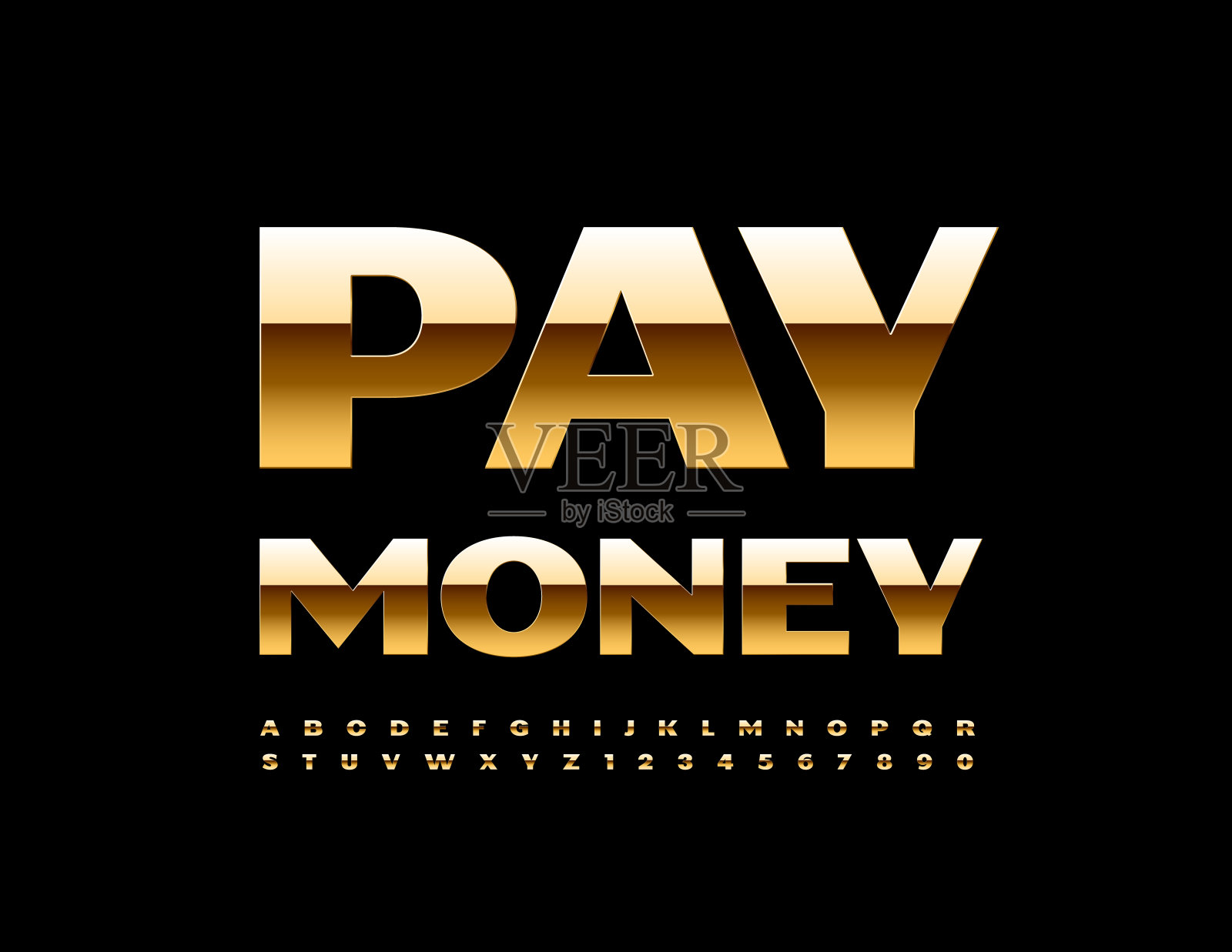 矢量业务模板支付金钱。金光字母表字母和数字集插画图片素材