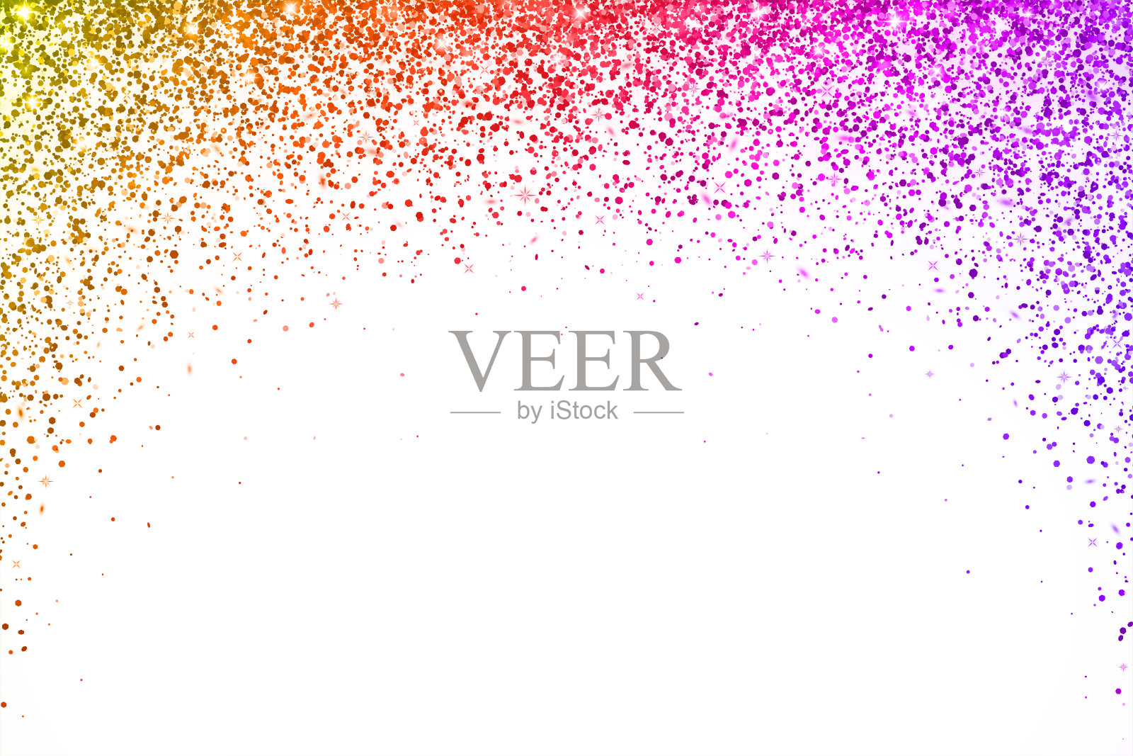 色彩斑斓，黄，红，粉，紫，落下的粒子在白色的背景上圆拱。向量插画图片素材