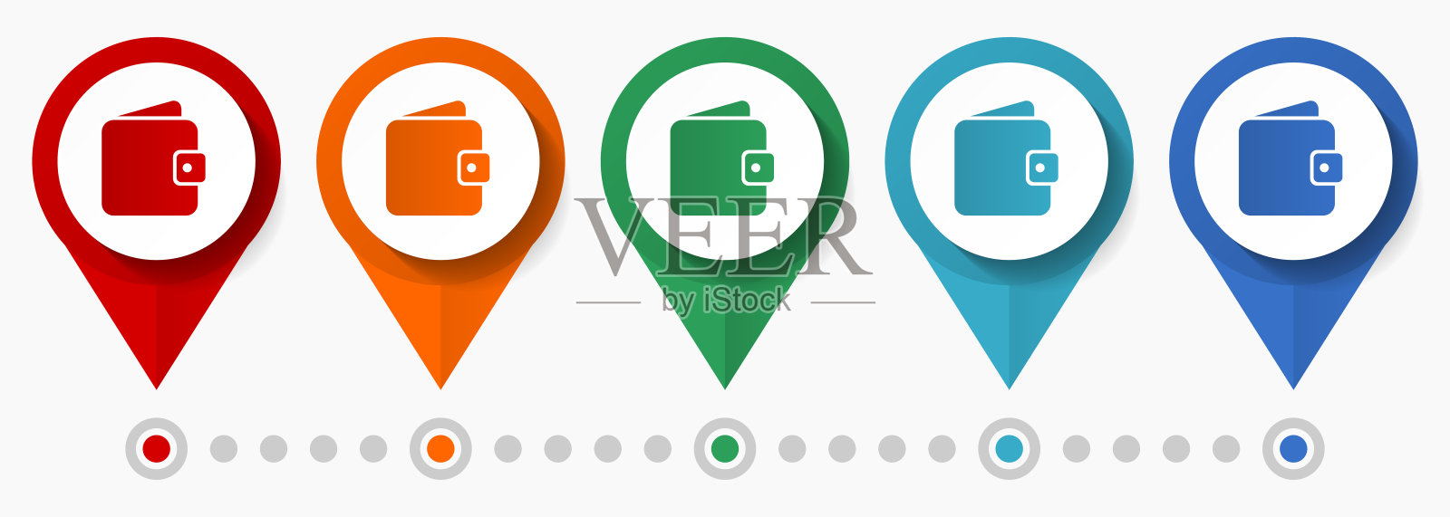 钱包，货币概念矢量图标集，平面设计指针，信息图形模板图标素材