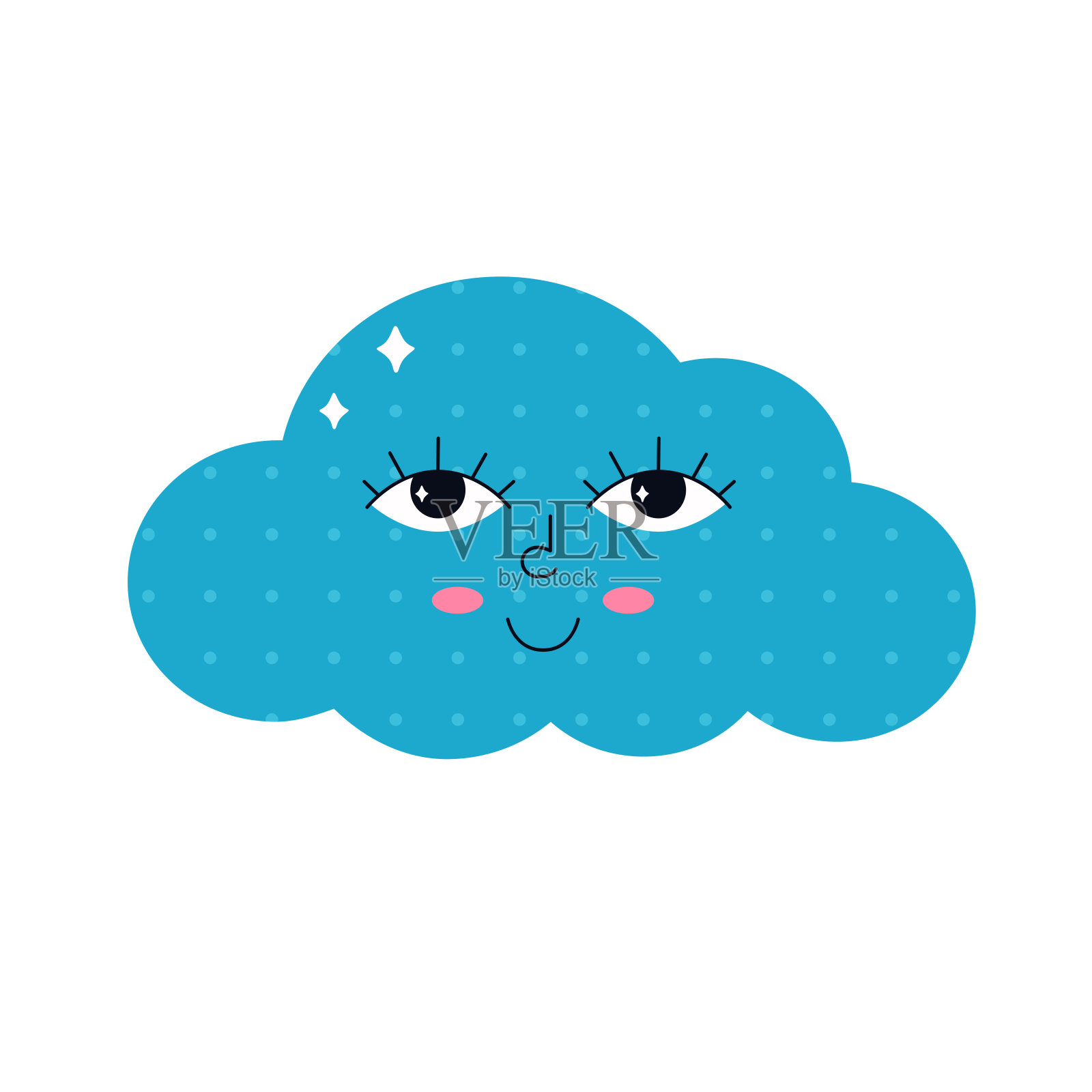 可爱的云角色在复古风格与眼睛。嬉皮士，迷幻，复古的风格。矢量图插画图片素材