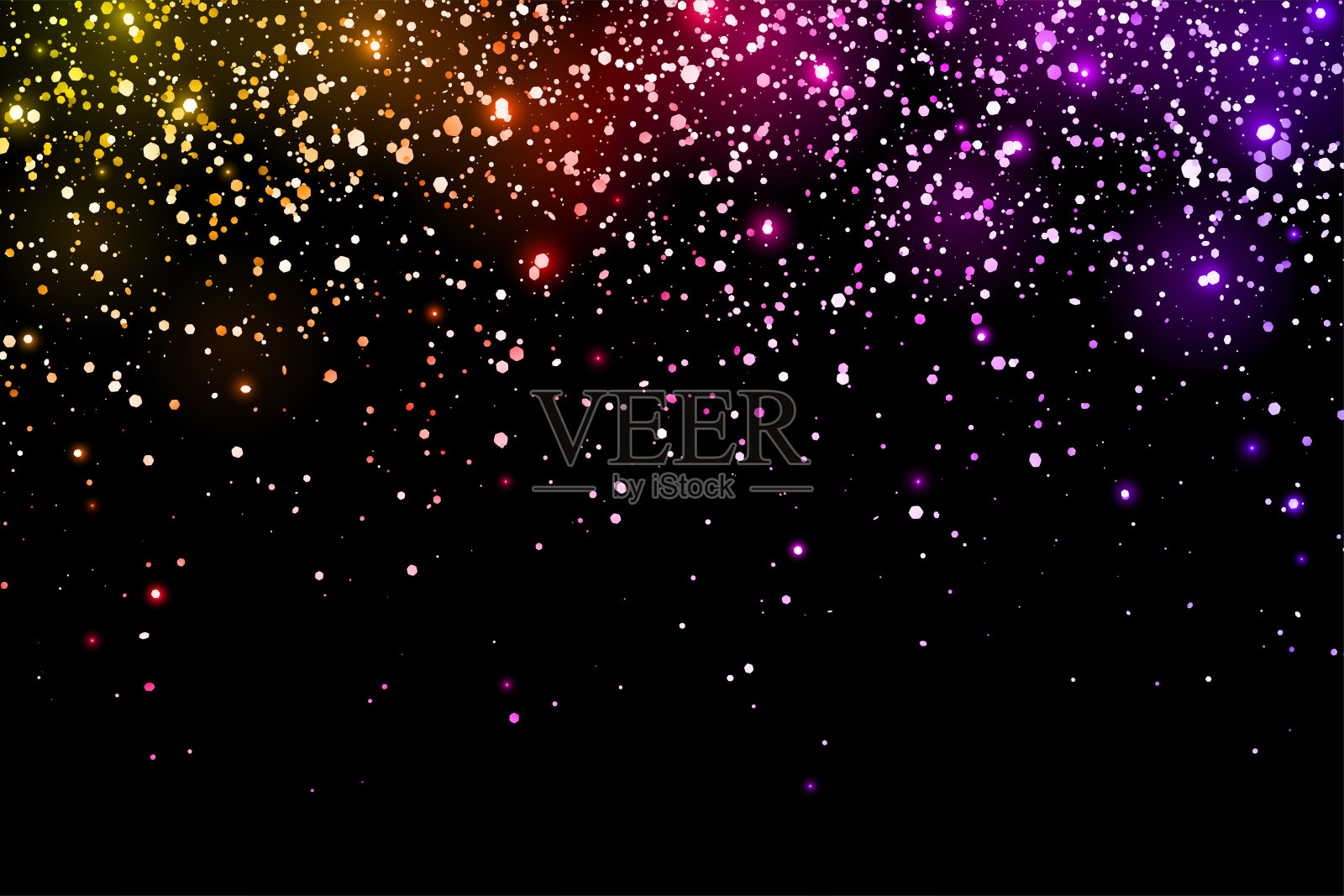 黑色背景上的彩色闪光节日彩纸与辉光灯。向量插画图片素材