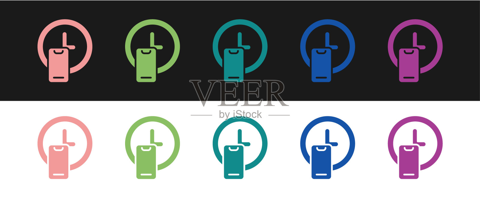 设置在黑白背景上隔离的时钟交付图标。向量图标素材