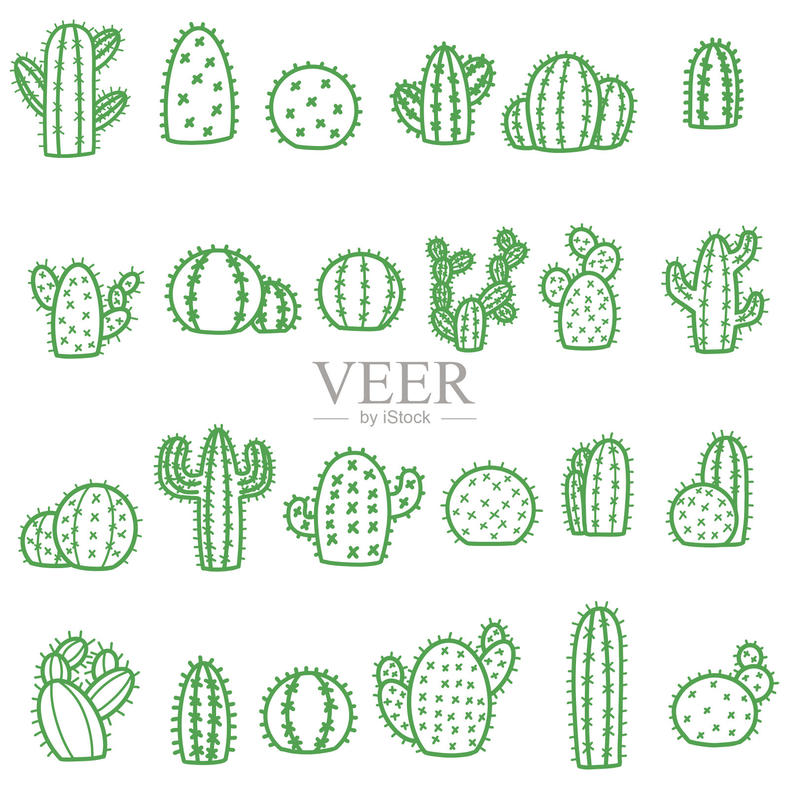 仙人掌插图图标集合在一个卡通风格设计元素图片