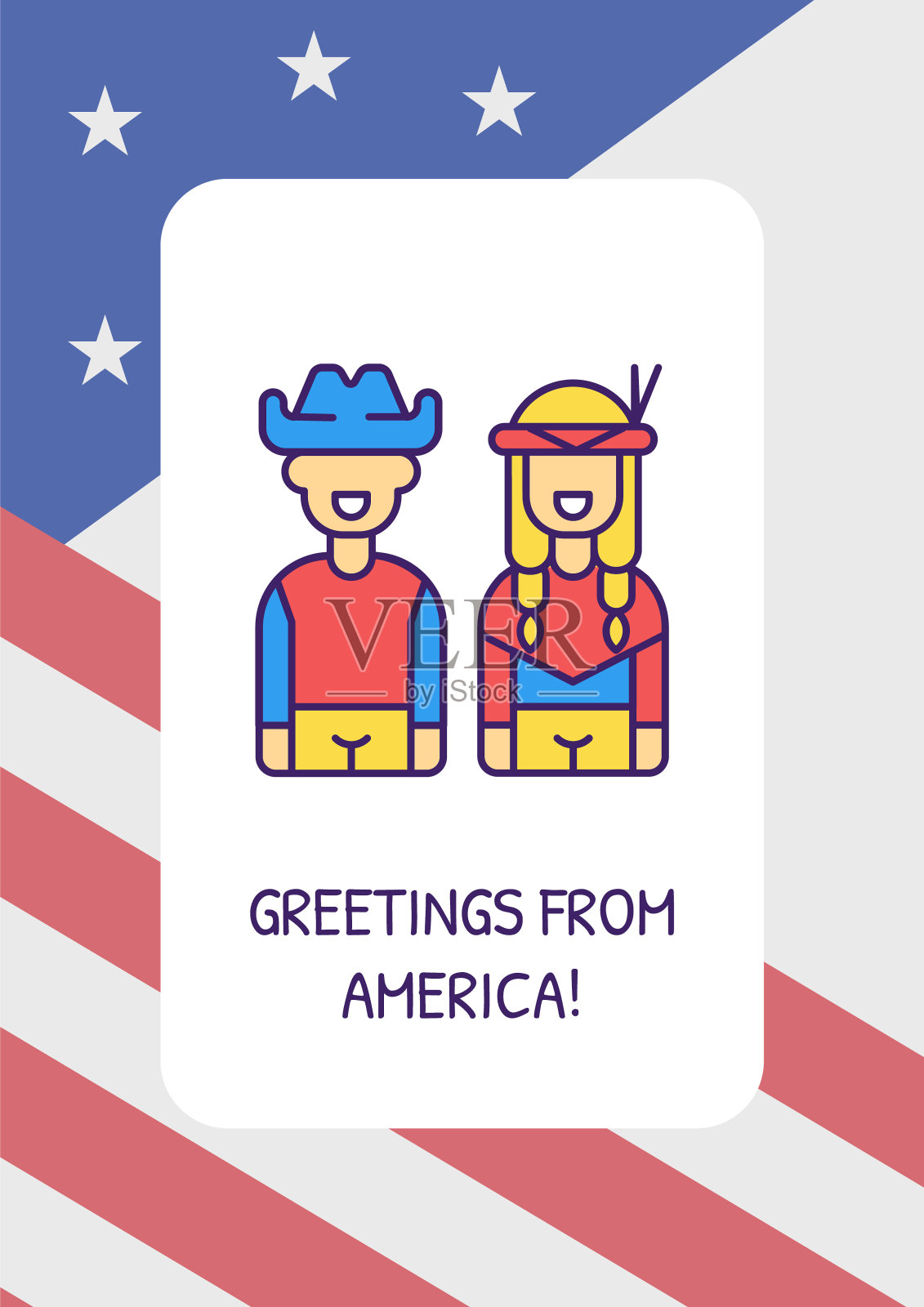 欢迎使用彩色图标元素的美国贺卡插画图片素材
