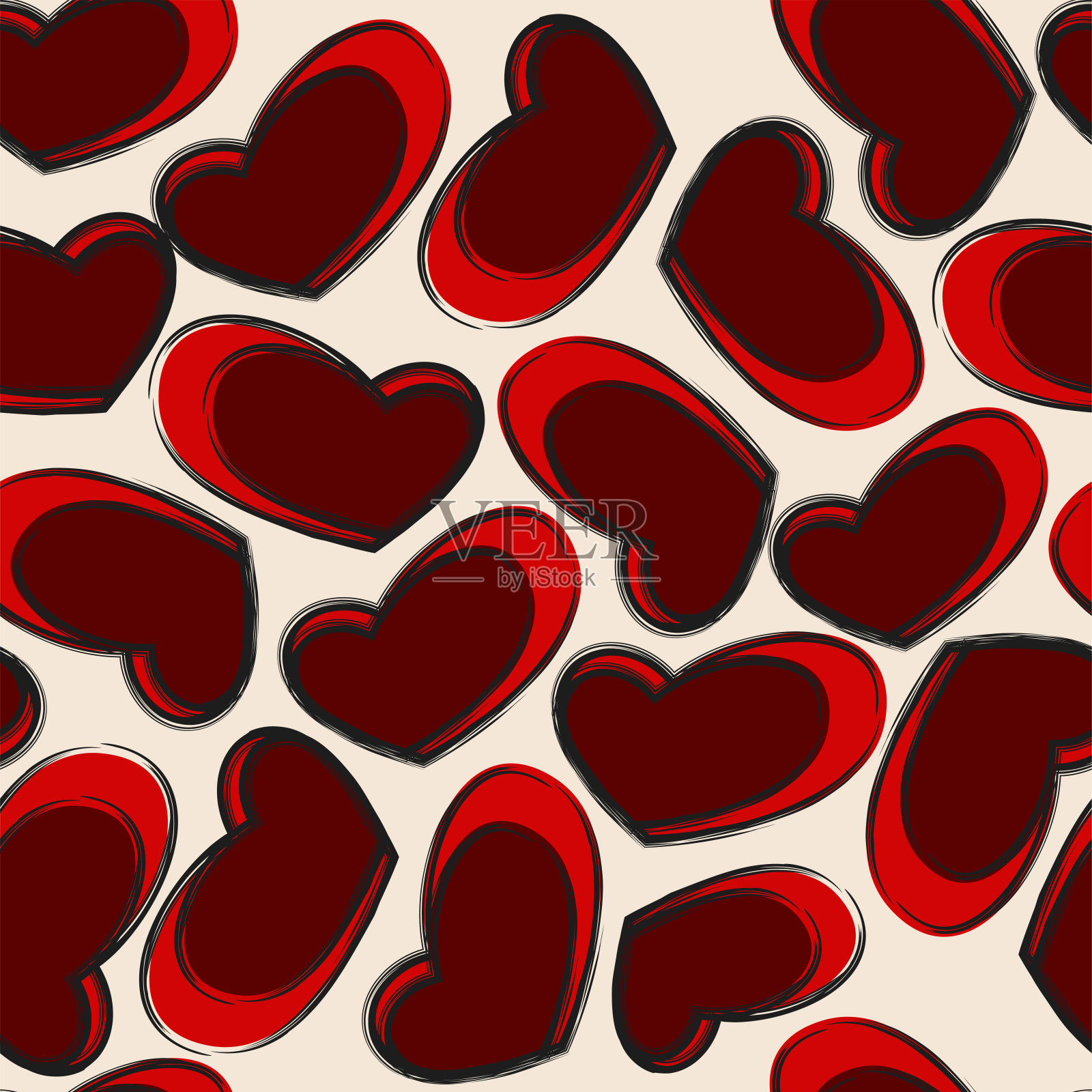 手绘爱心无缝图案矢量背景插画图片素材