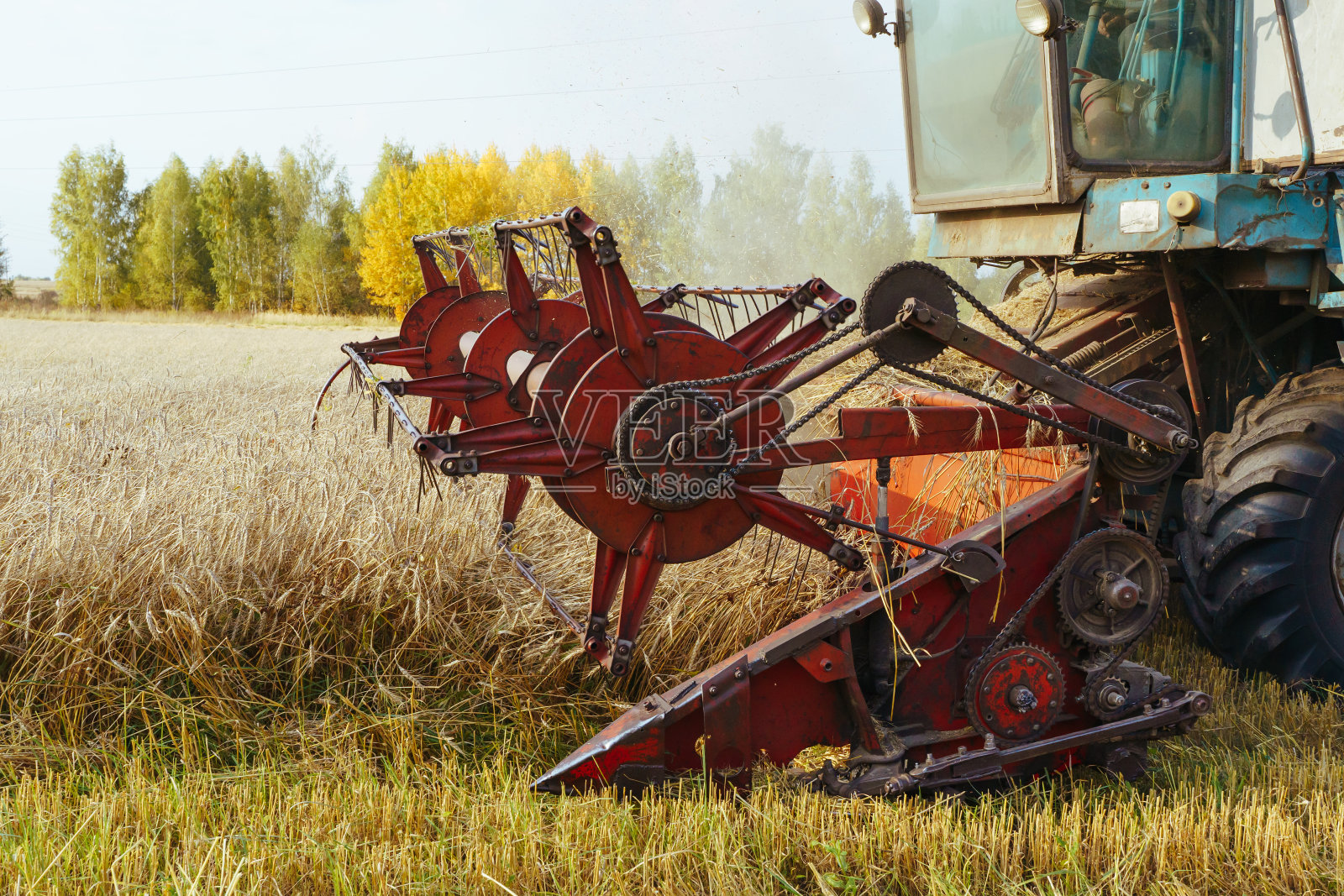联合收割机收割成熟的小麦。概念丰富的收获。农业的形象照片摄影图片
