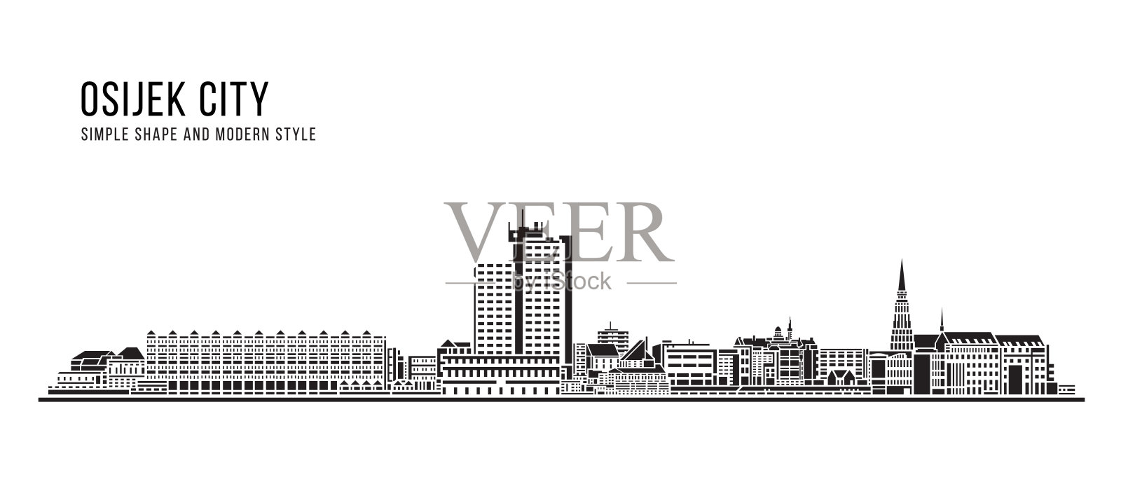 简单的造型和现代风格艺术矢量设计-奥西耶克城市插画图片素材