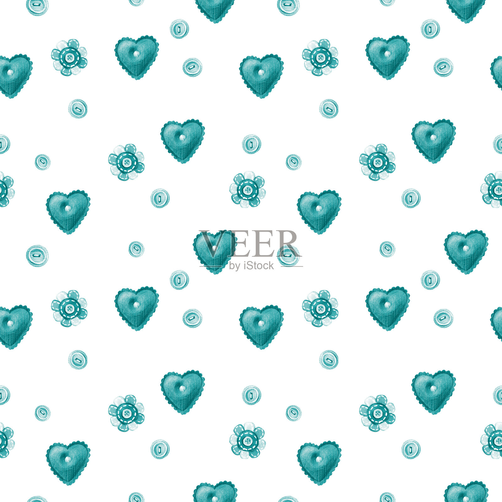 水彩无缝图案的手工心。无缝图案适合婚礼或情人节。插画图片素材