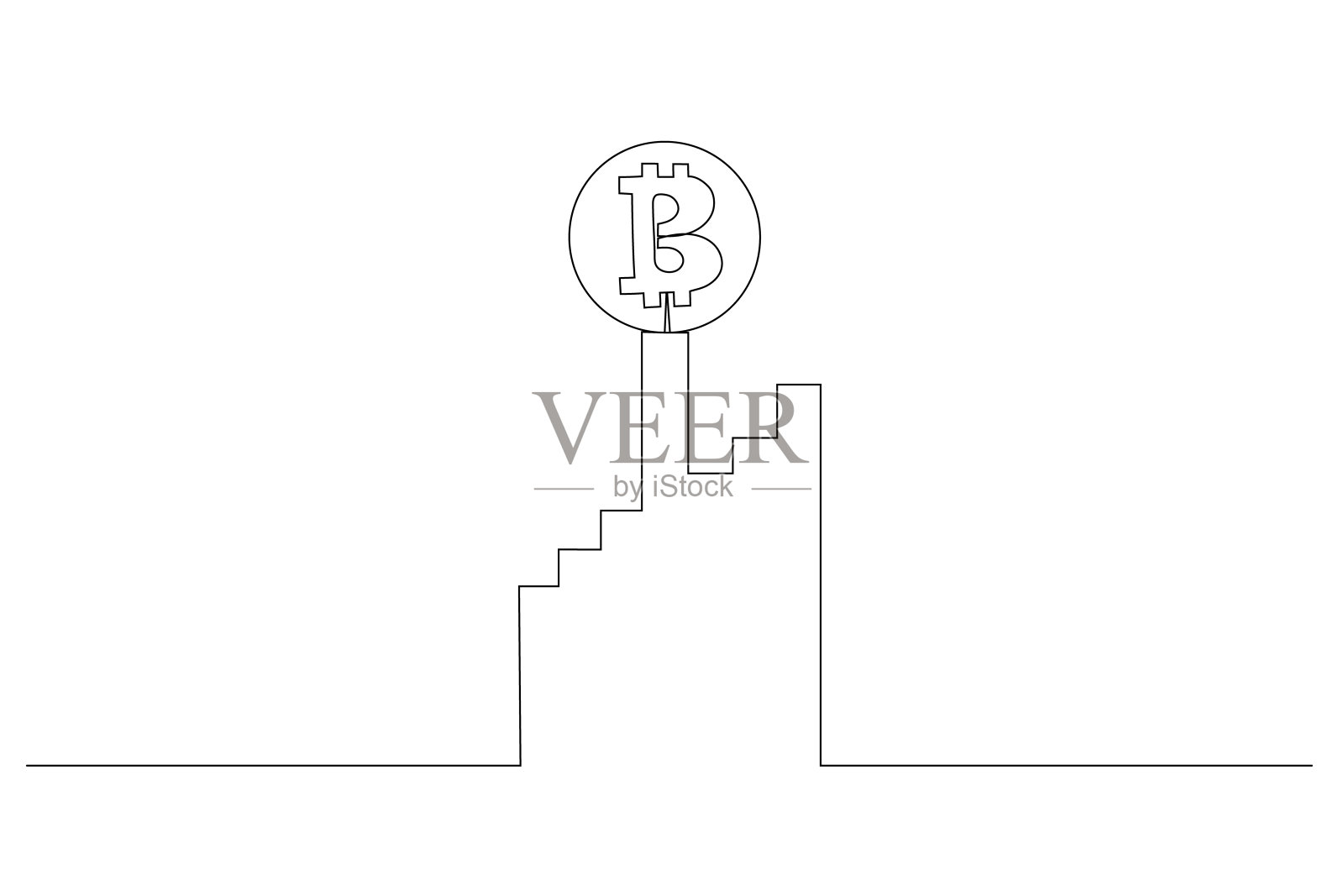 矢量波动的比特币一行画，极简主义艺术。比特币的汇率波动图插画图片素材