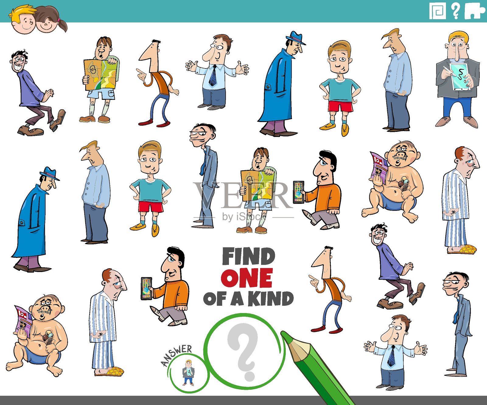 其中一项任务与有趣的卡通人物插画图片素材