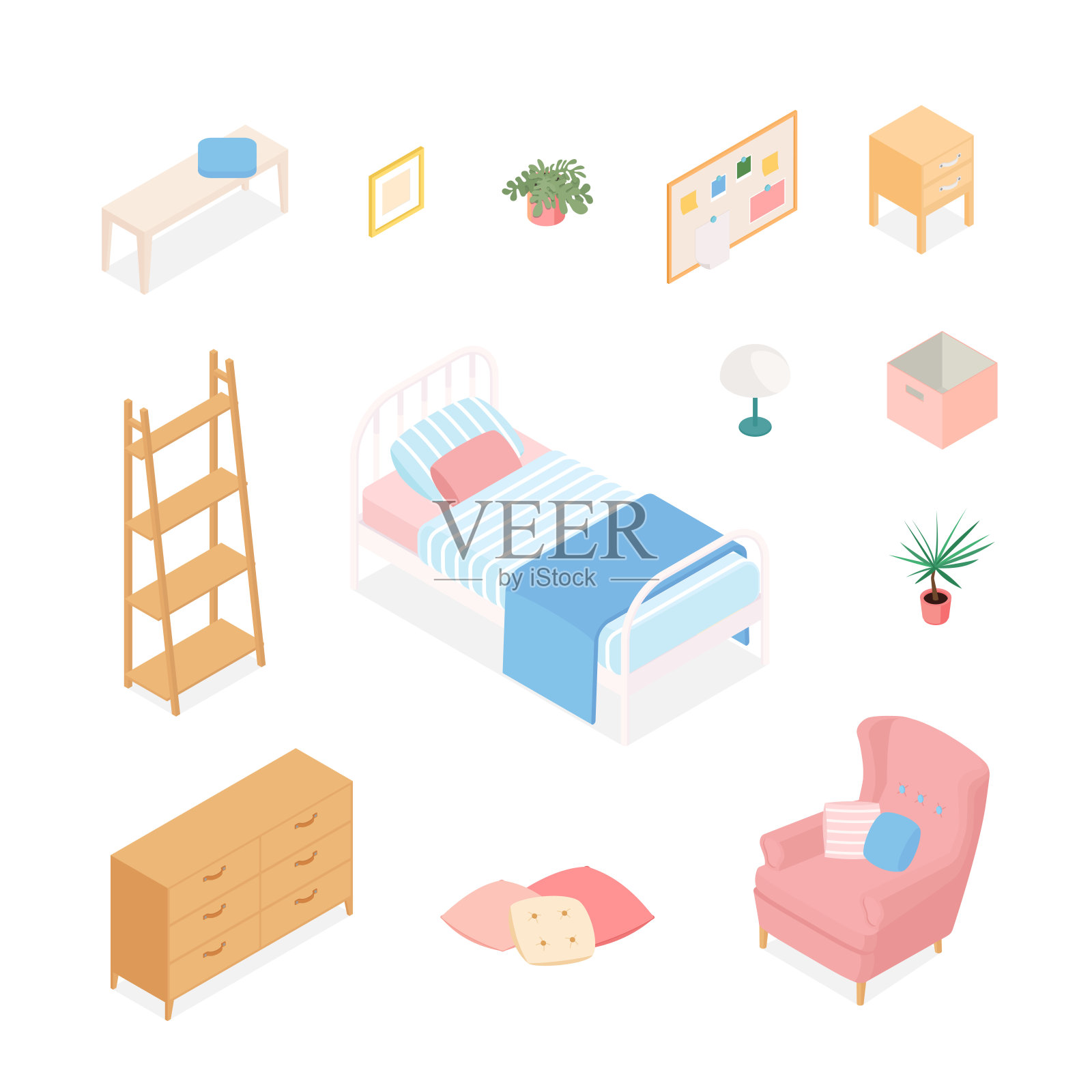等距卧室设置设计元素图片
