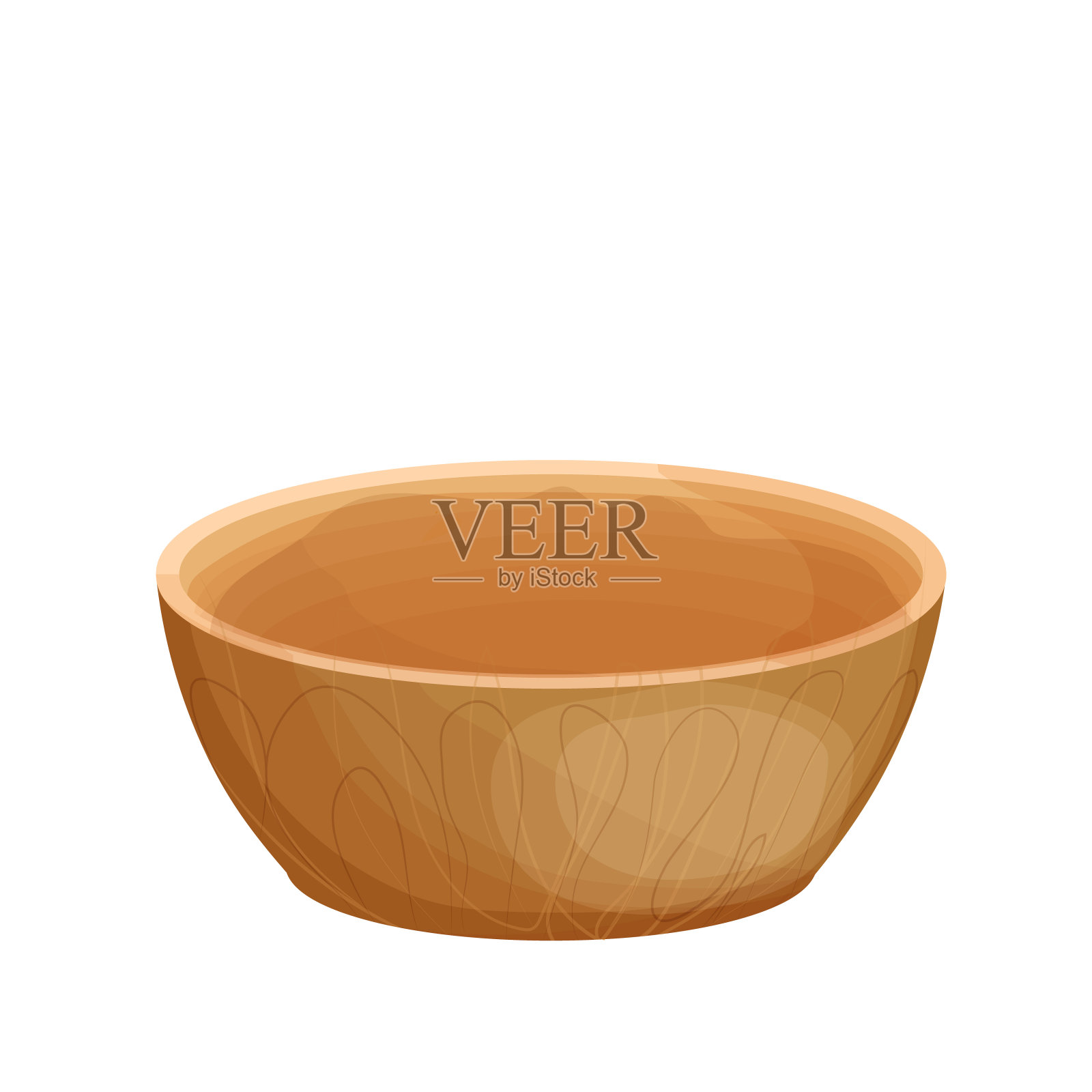 空碗，浸木盘，卡通风格的厨具孤立在白色背景上。食品容器，设计元素。矢量图插画图片素材