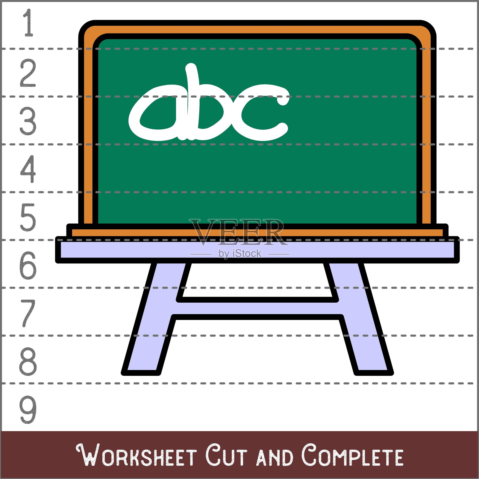 工作表。儿童游戏，儿童游戏。数学谜题。削减和完整。学习数学。绿色板。插画图片素材