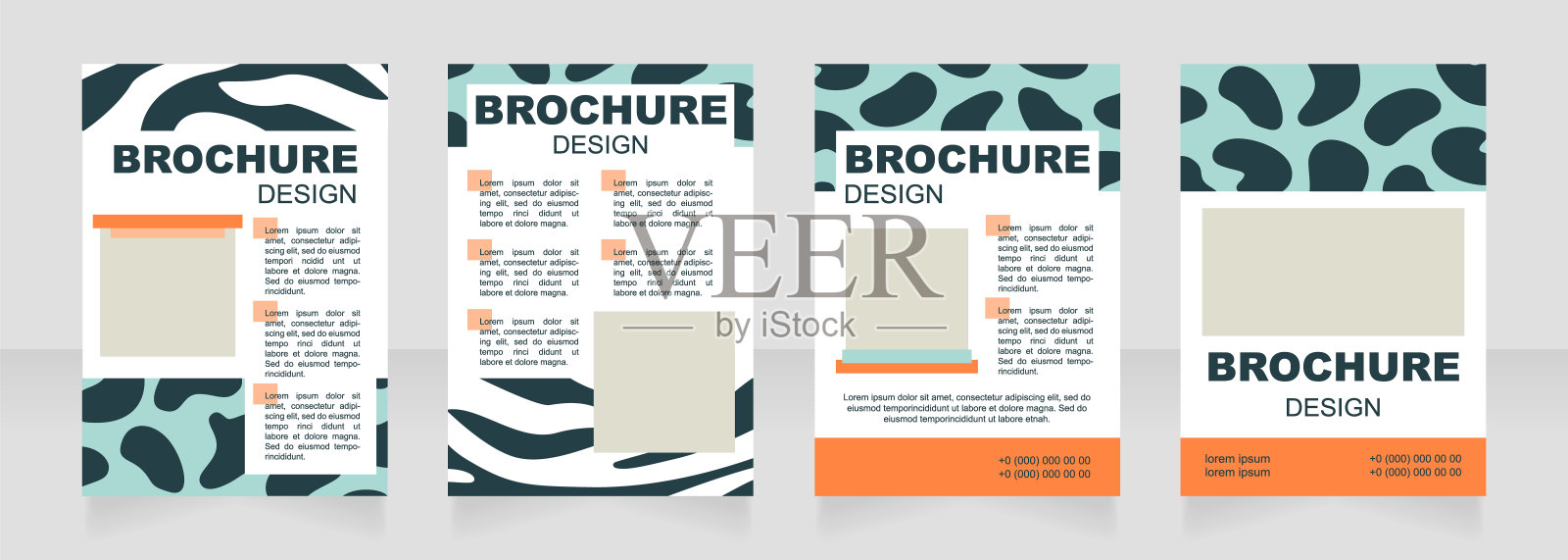 动物园空白宣传册布局设计。创造性的动物图案。垂直海报模板设置为文本的空复制空间。预先制作的公司报告收集。可编辑的传单纸页设计模板素材